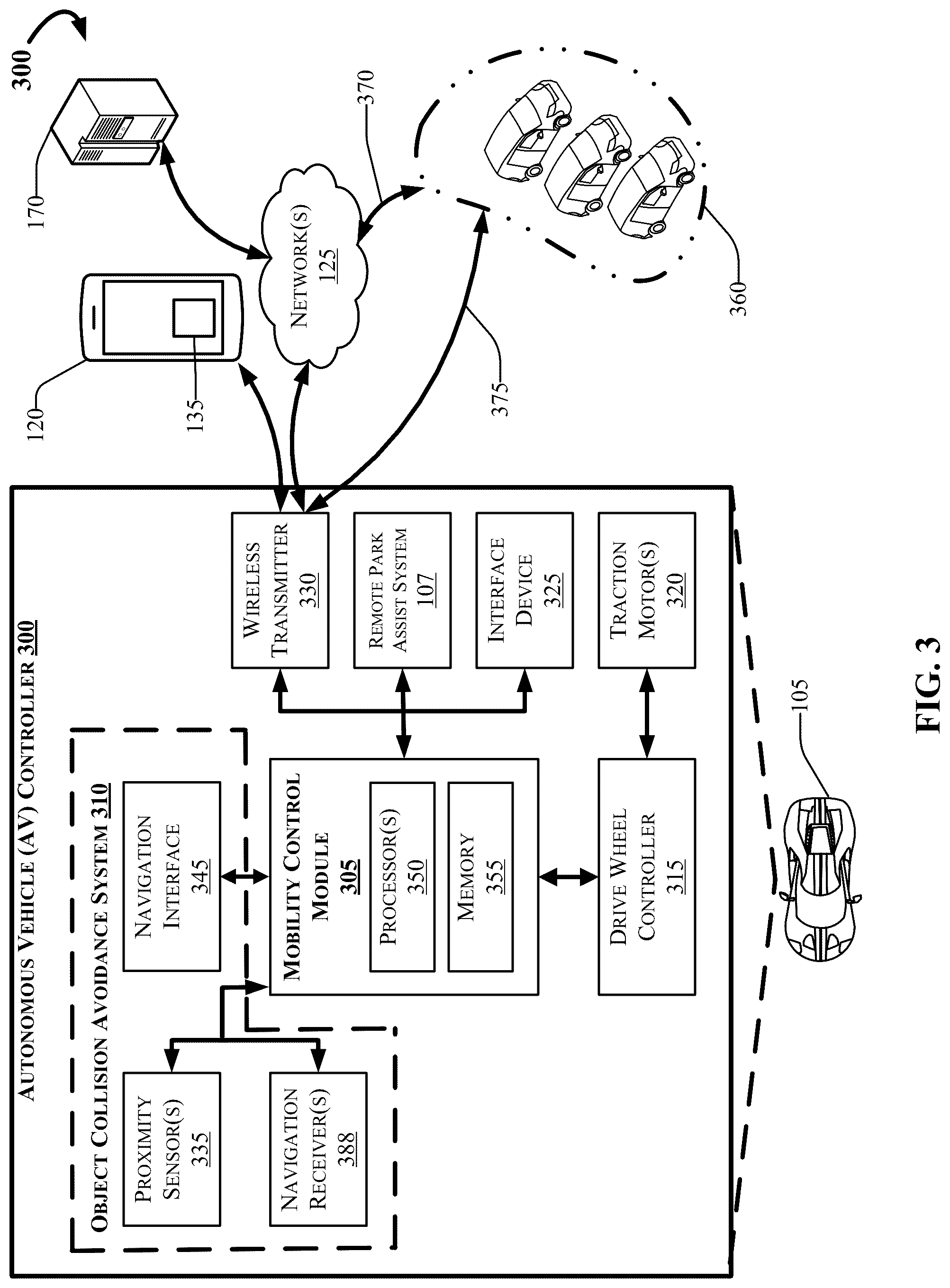 Patent US12097843 Figure 3 – Remote park assist augmented reality user engagement with cameraless detection