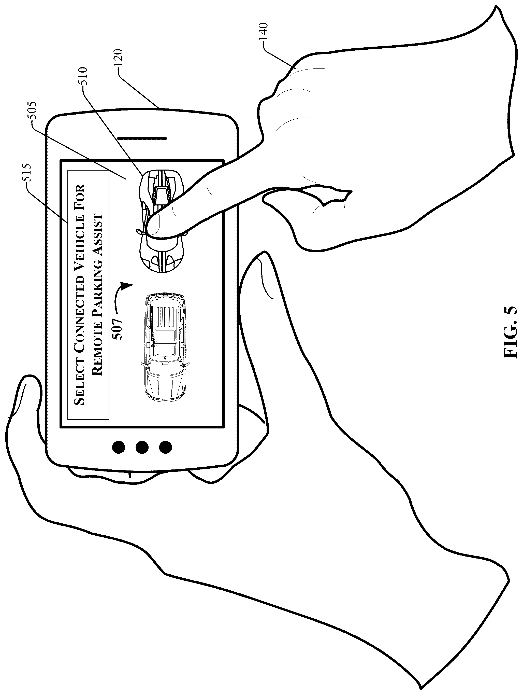 Patent US12097843 Figure 5 – Remote park assist augmented reality user engagement with cameraless detection