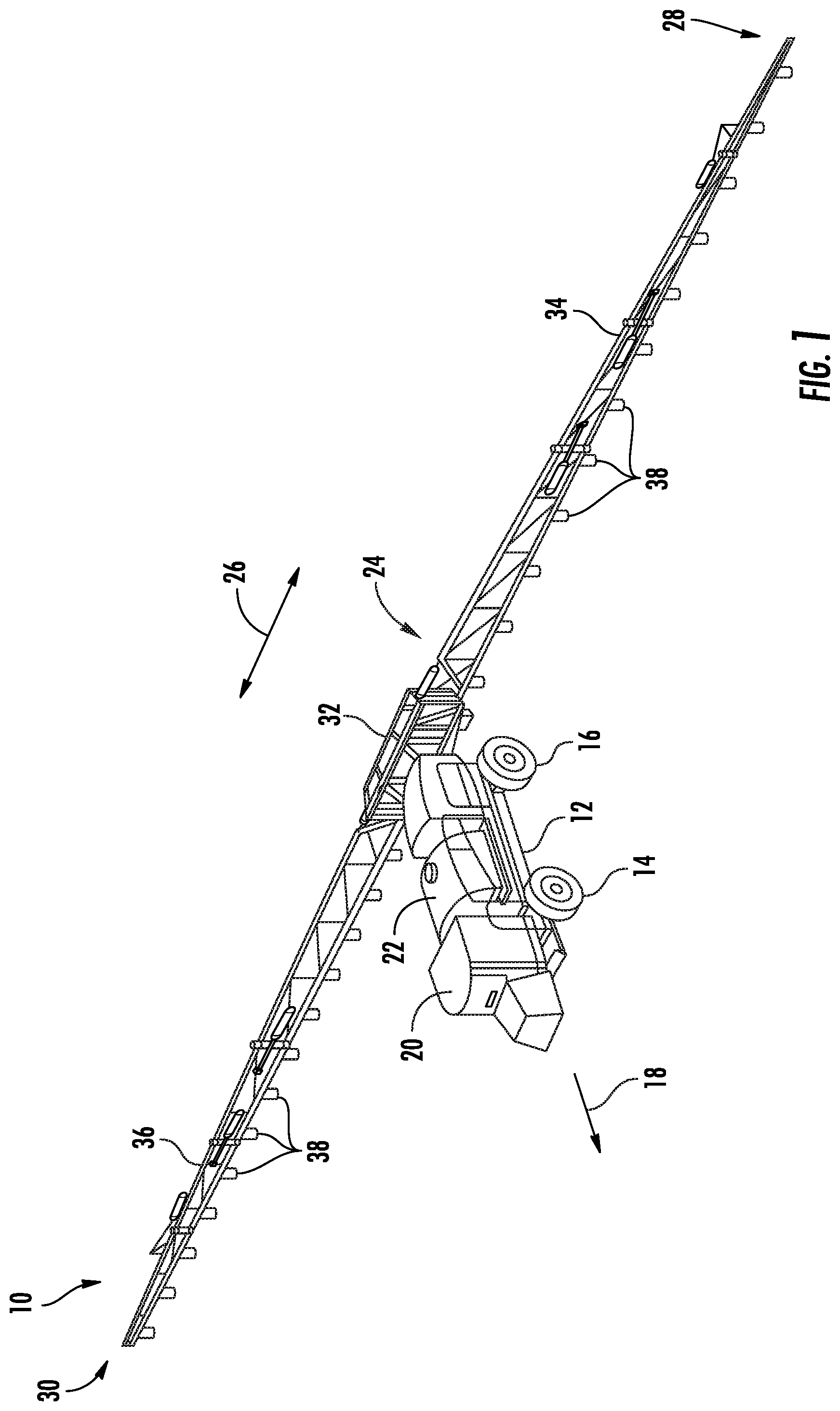 Patent US12097850 — System and method for controlling the ground speed of an agricultural sprayer during a turn — Figure 1