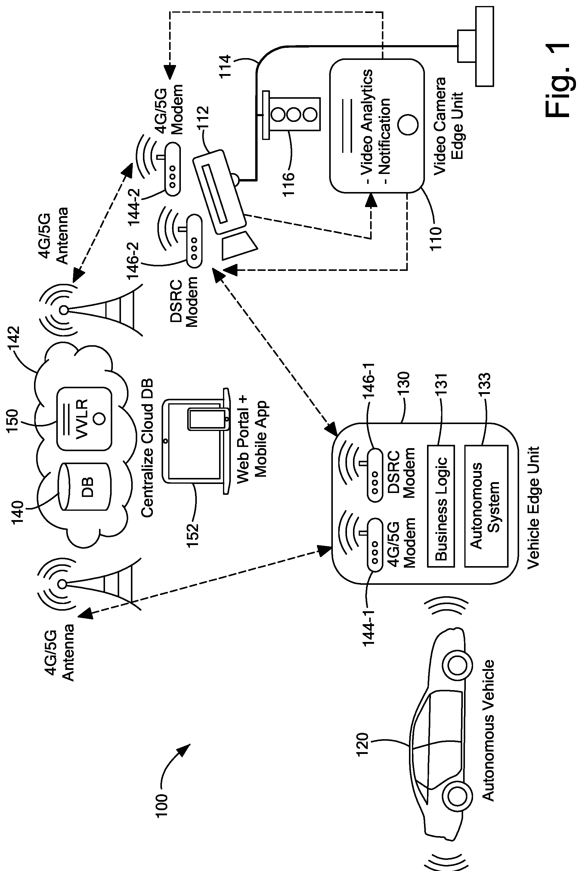 Patent US12097852 Figure 1 – Video analytics traffic monitoring and control