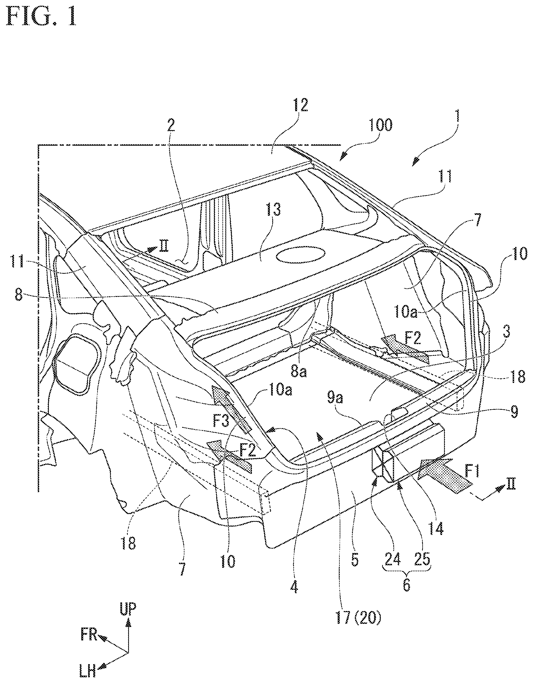 Patent US12097902 Figure 1 – Vehicle rear portion structure