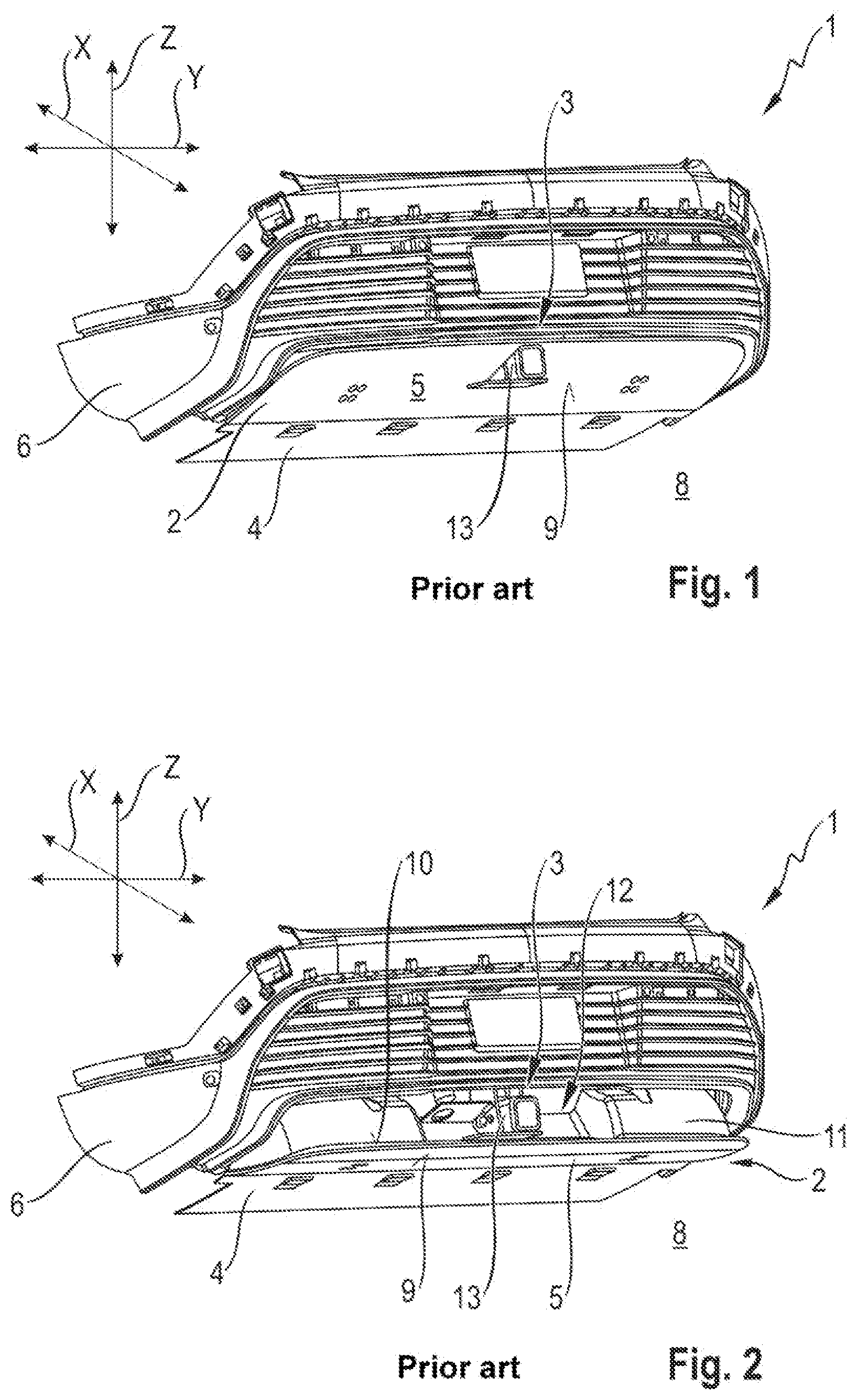 Patent US12097909 Figure 1 – Motor vehicle body with an air-guiding device and a trailer coupling mounting device