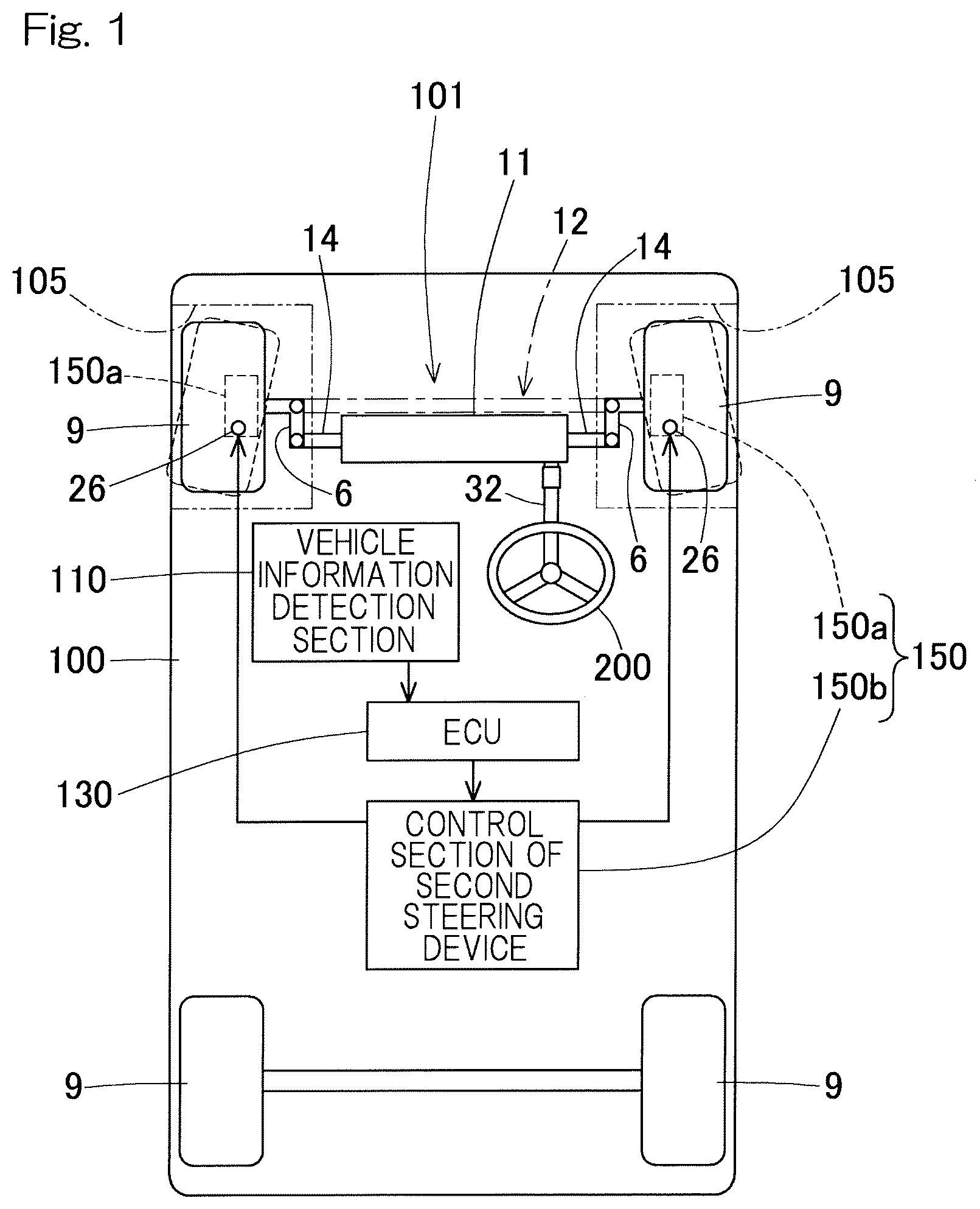 Patent US12097911 Figure 1 – Steering system and vehicle equipped with same
