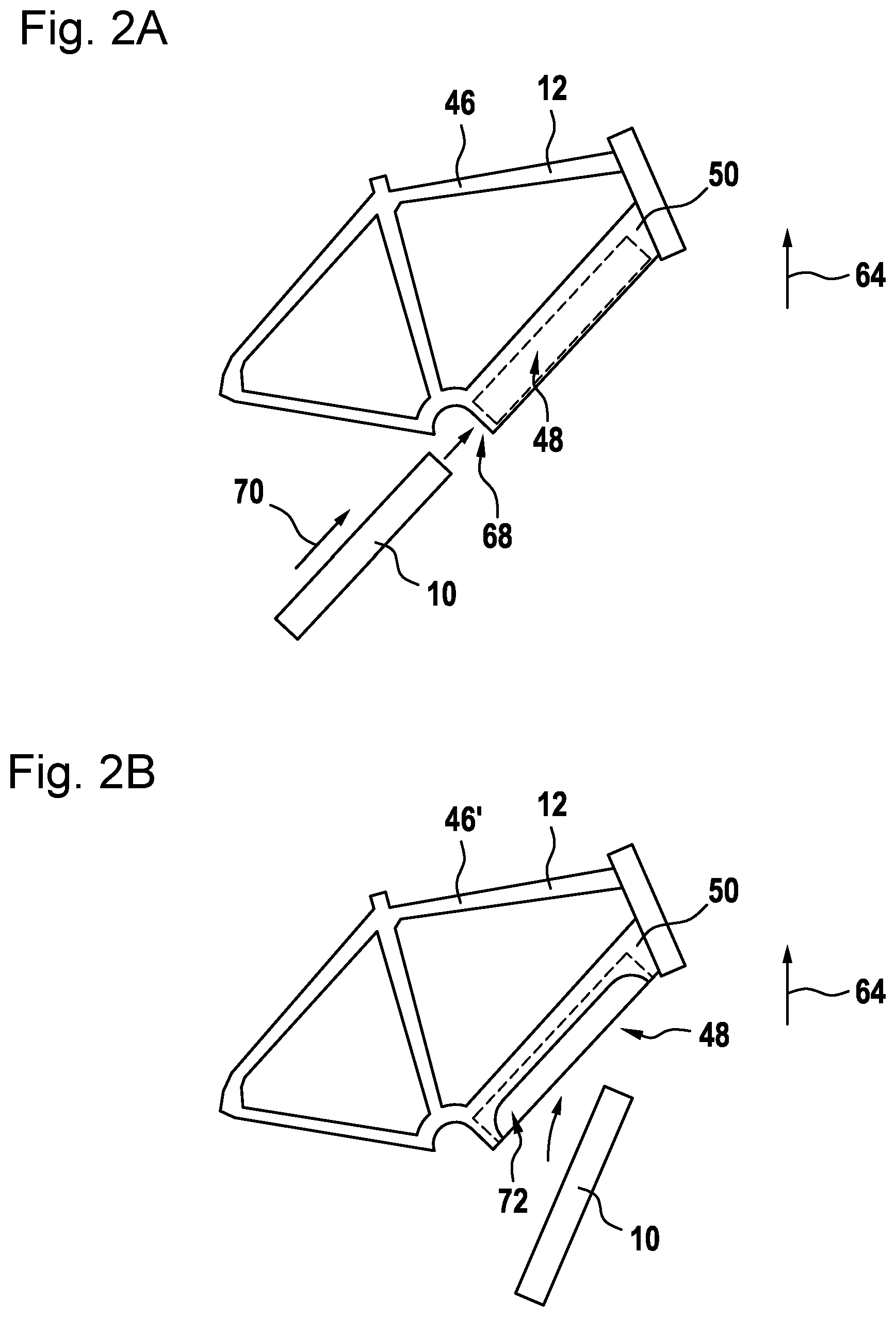 Patent US12097921 Figure 2 – Holding device for releasably holding an energy store on a frame unit, and bicycle frame