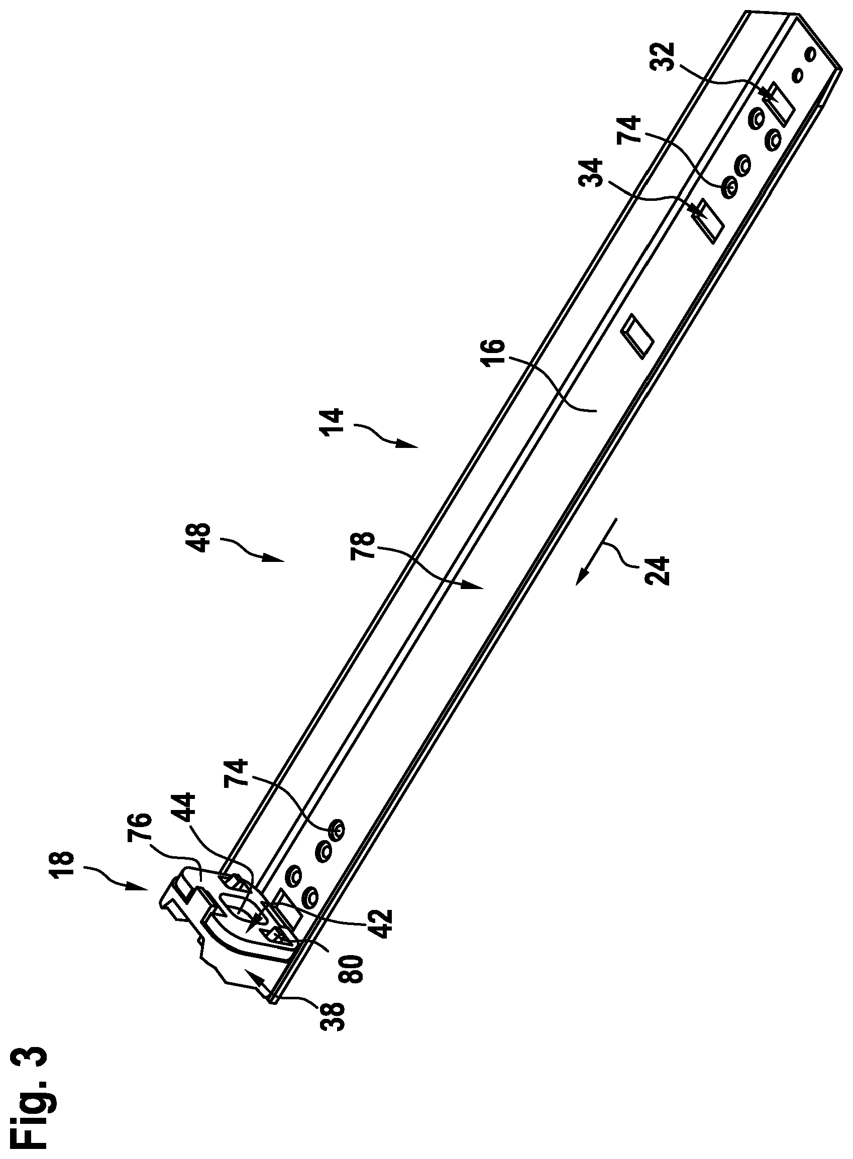 Patent US12097921 Figure 3 – Holding device for releasably holding an energy store on a frame unit, and bicycle frame