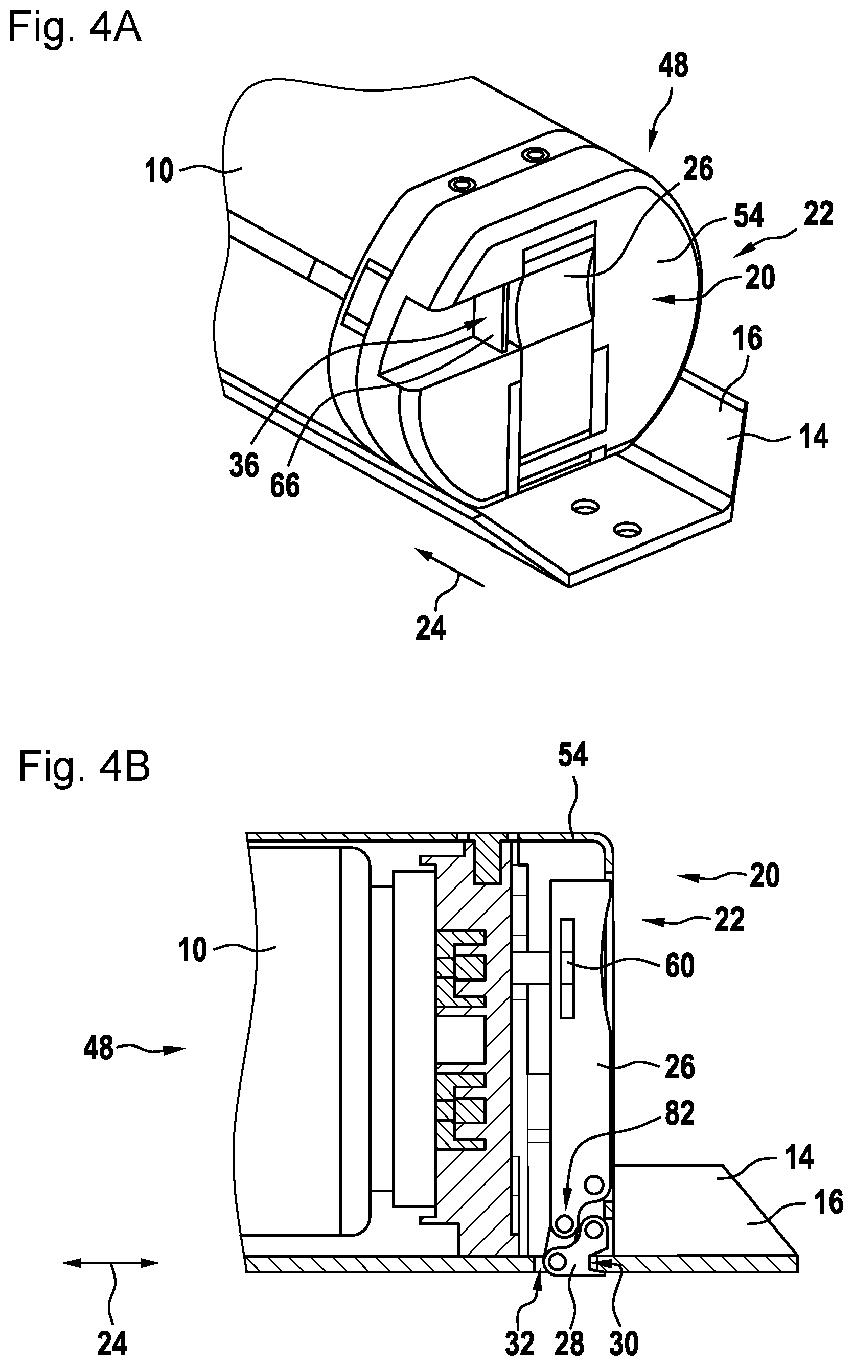Patent US12097921 Figure 4 – Holding device for releasably holding an energy store on a frame unit, and bicycle frame