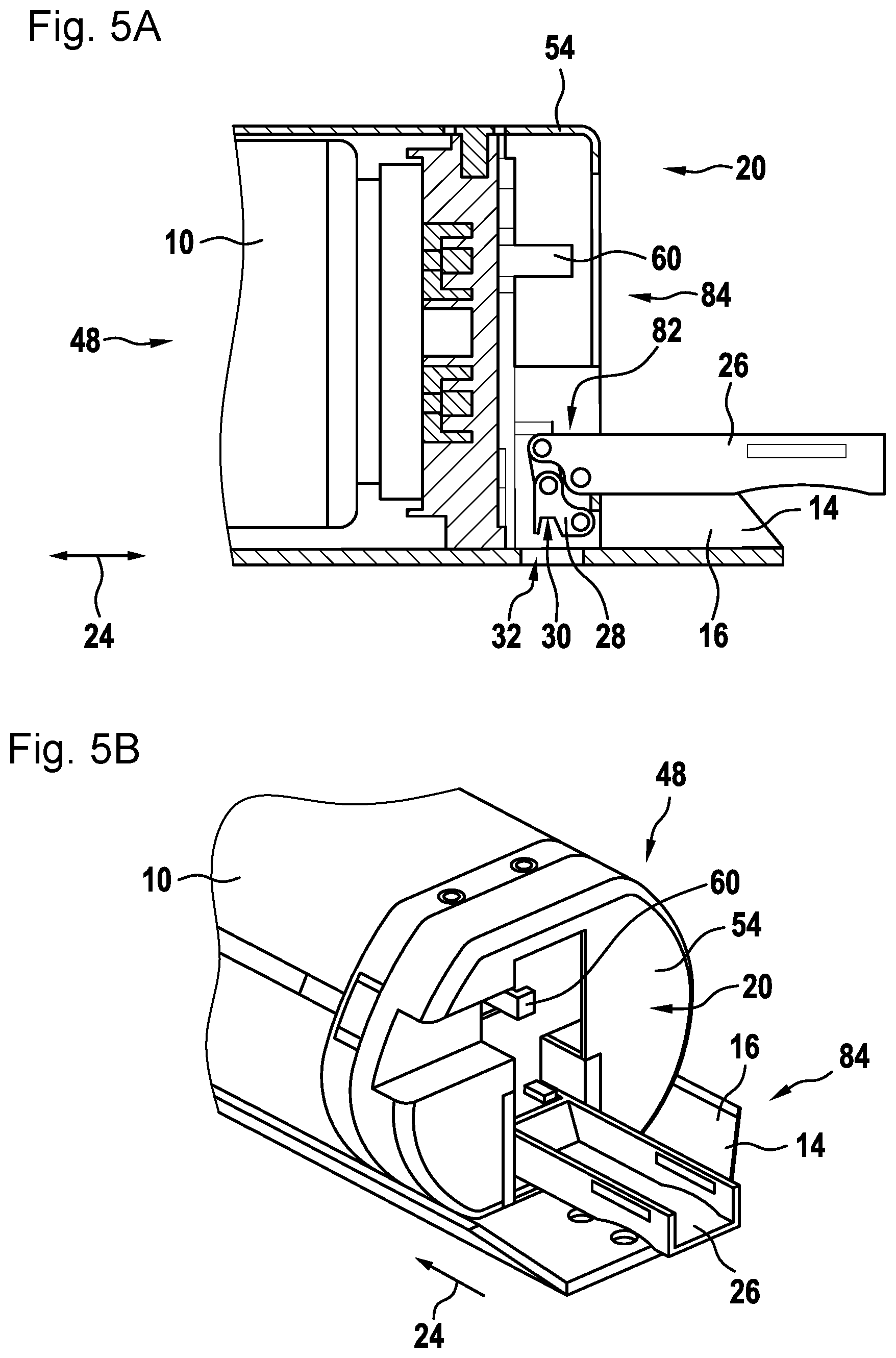 Patent US12097921 Figure 5 – Holding device for releasably holding an energy store on a frame unit, and bicycle frame