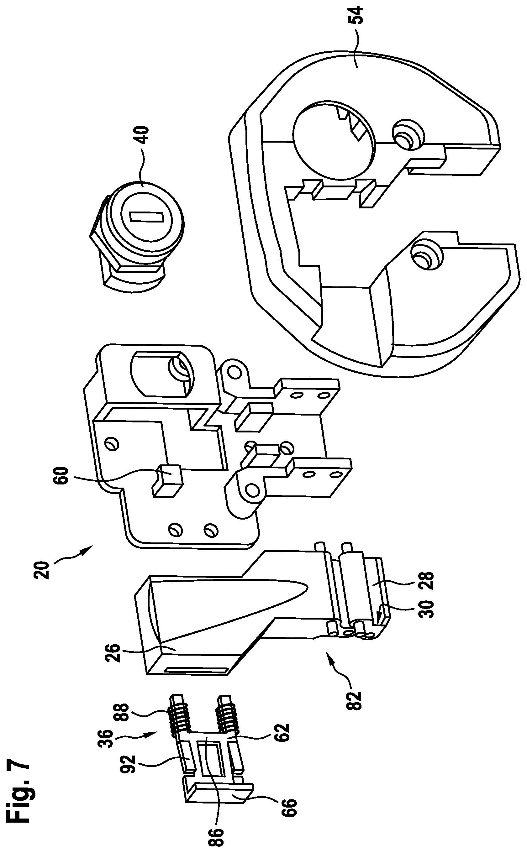 Patent US12097921 Figure 7 – Holding device for releasably holding an energy store on a frame unit, and bicycle frame