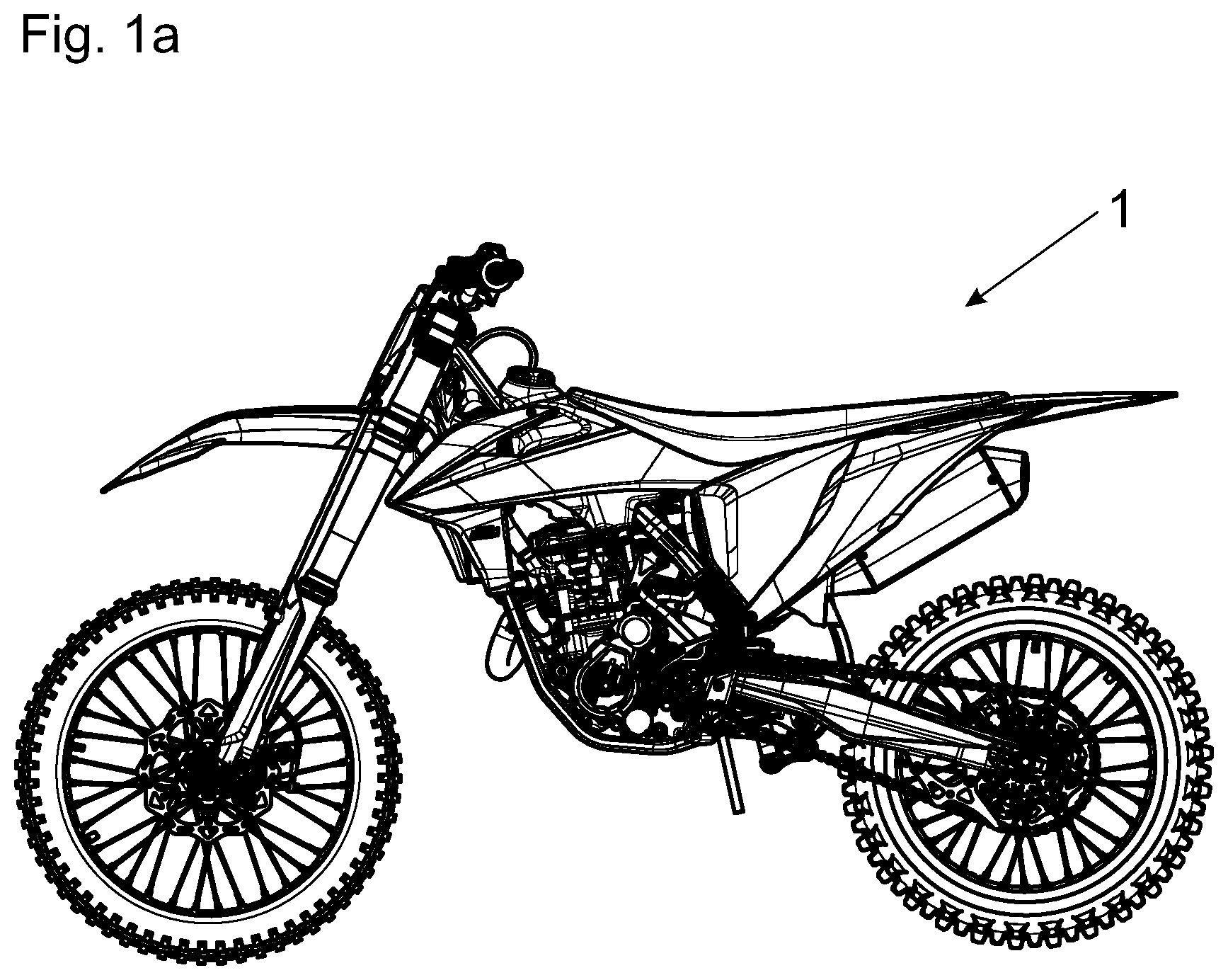 Patent US12097922 Figure 1 – Motorcycle with handlebar protector