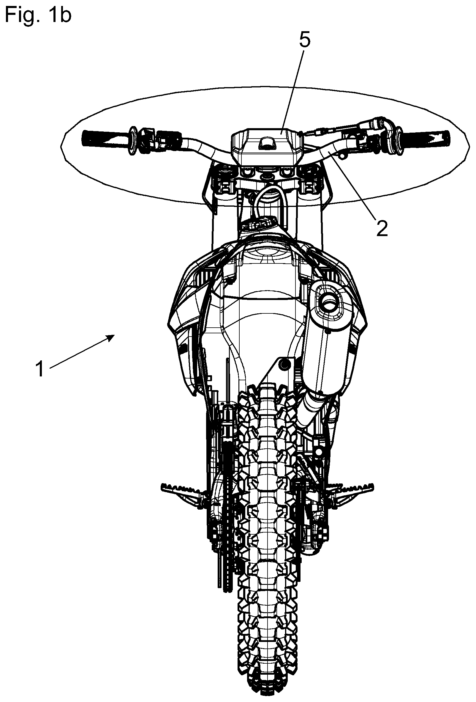 Patent US12097922 Figure 2 – Motorcycle with handlebar protector