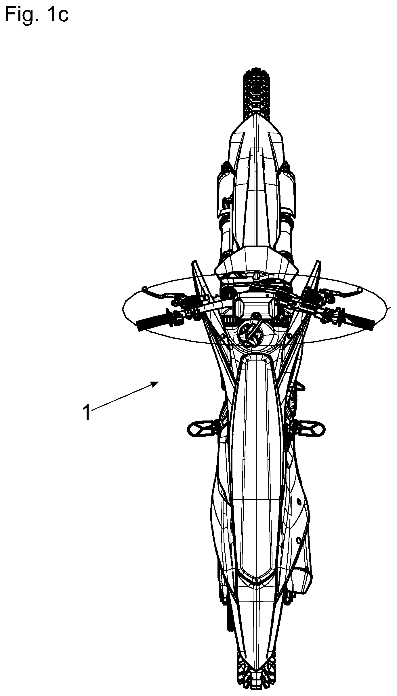 Patent US12097922 Figure 3 – Motorcycle with handlebar protector
