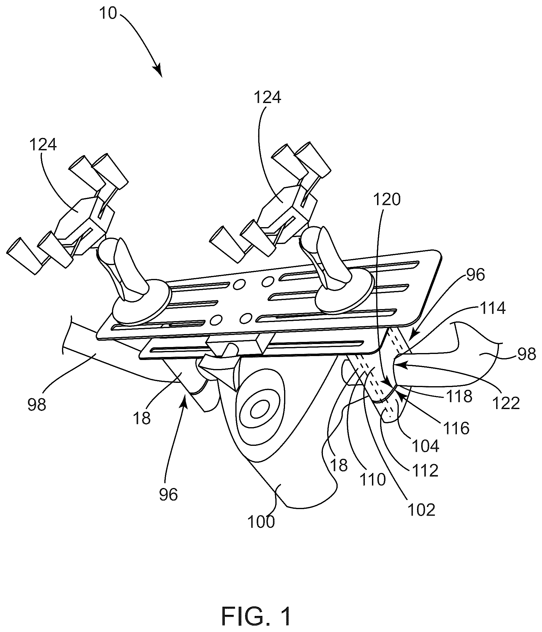 Patent US12097923 Figure 1 – Quick-release motorcycle accessory rack