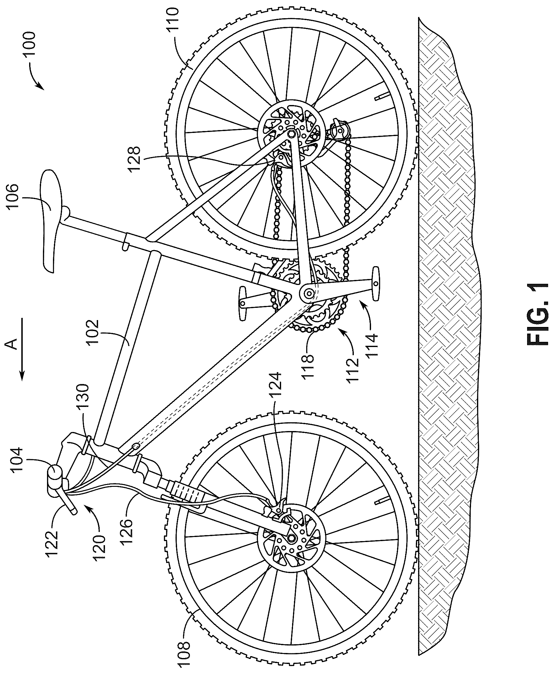 Patent US12097927 Figure 1 – Hydraulic brake control device with handlebar proximal hose attachment