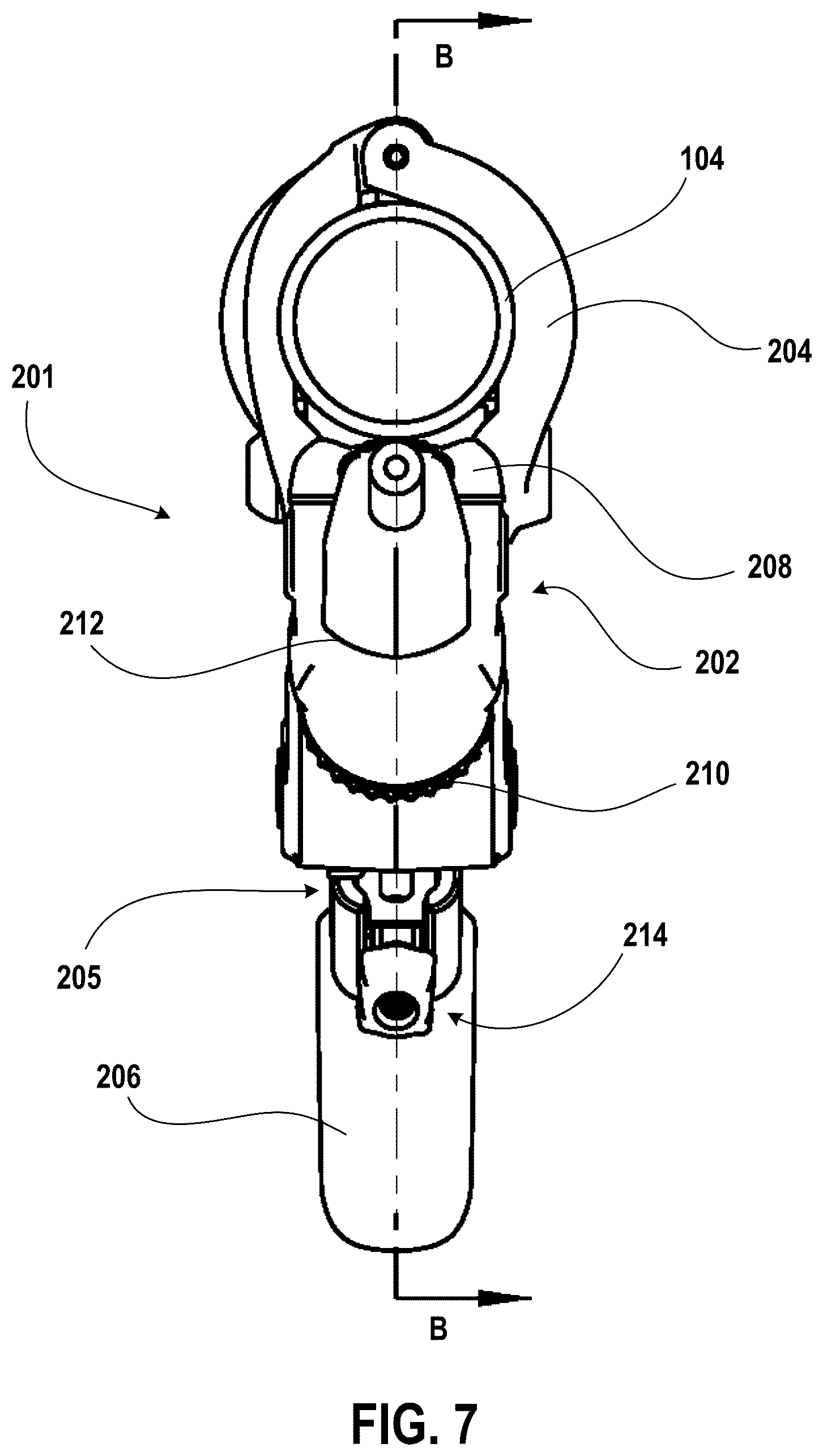 Patent US12097927 Figure 7 – Hydraulic brake control device with handlebar proximal hose attachment
