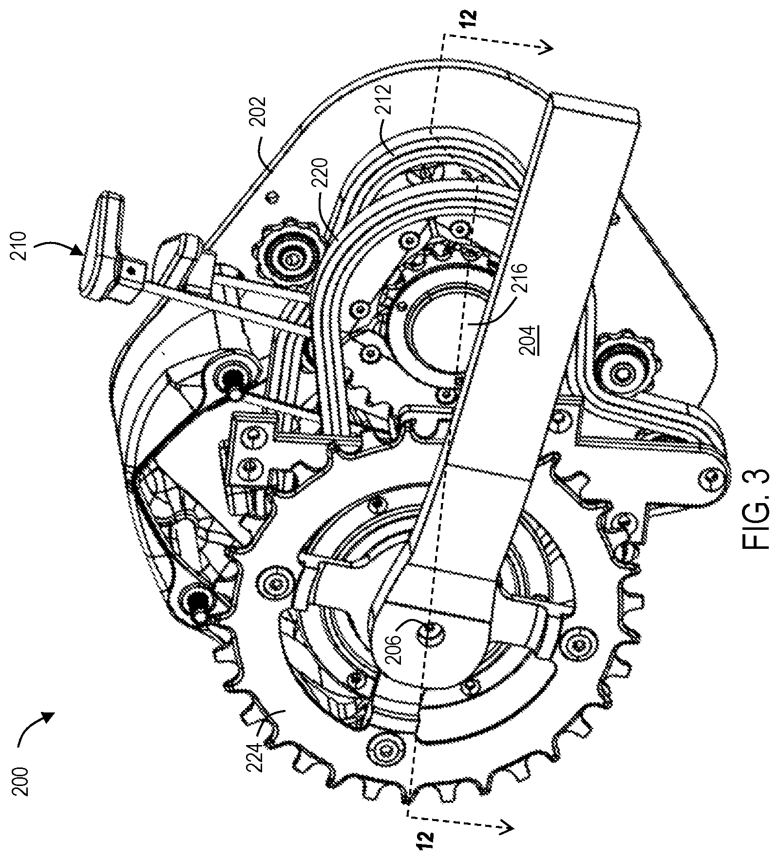 Patent US12097929 Figure 3 – Bicycle gearbox having segmented sprockets