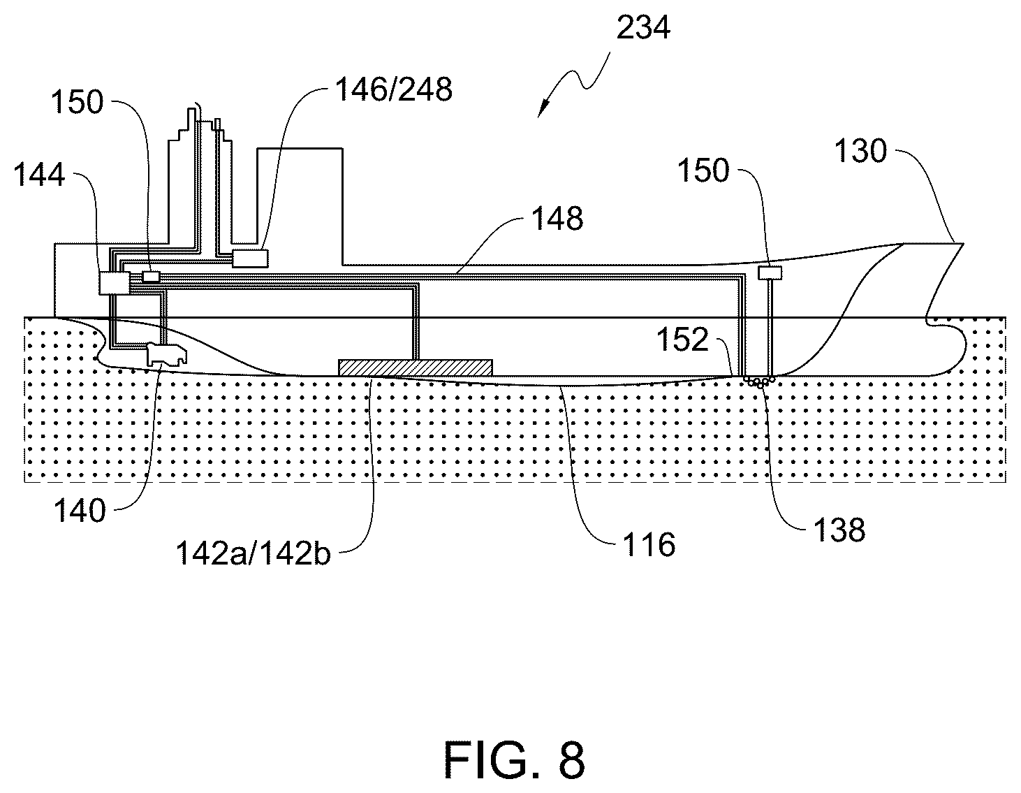 Patent US12097932 Figure 8 – System and method for reducing drag on hulls of marine crafts thereby increasing fluid dynamic efficiencies
