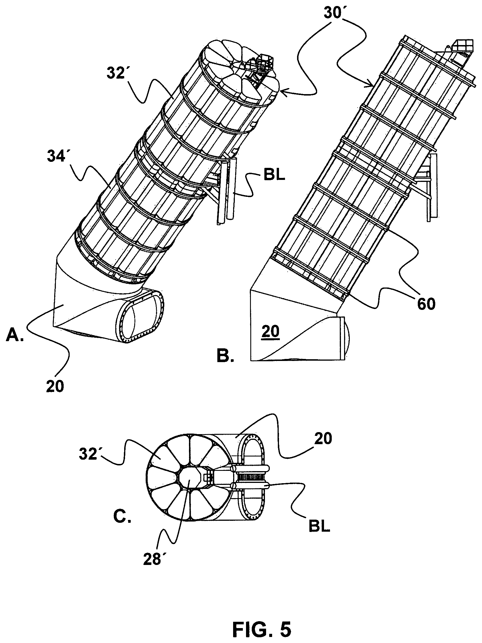 Patent US12097934 Figure 5 – Wind turbine comprising a floating foundation having a plurality of buoyancy bodies