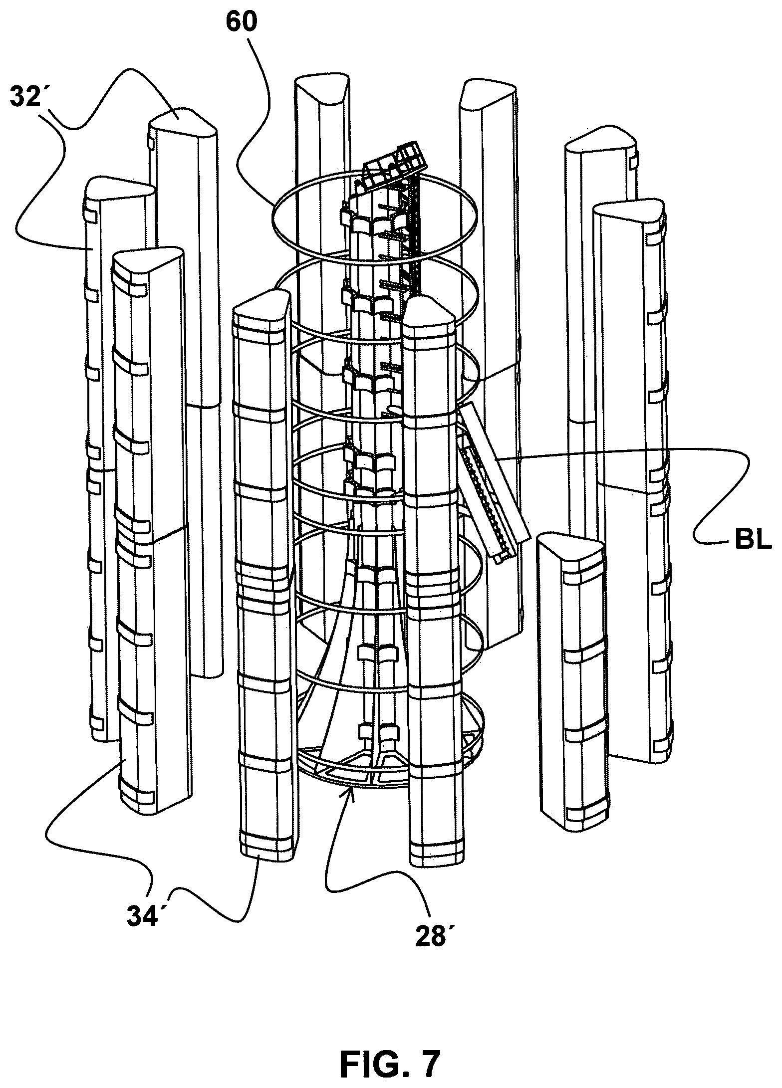 Patent US12097934 Figure 7 – Wind turbine comprising a floating foundation having a plurality of buoyancy bodies