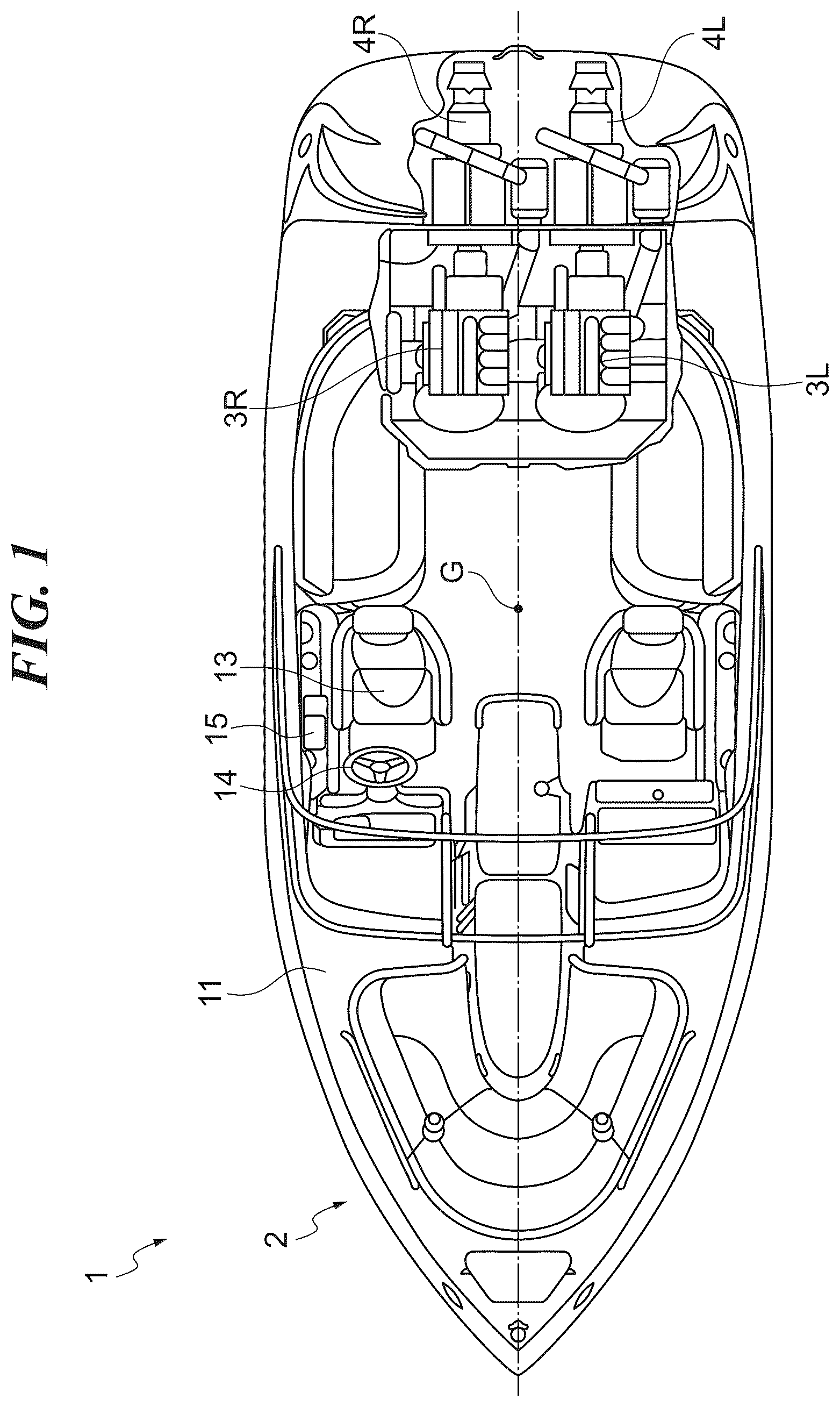 Patent US12097946 Figure 1 – Steering apparatus for marine vessel, and marine vessel