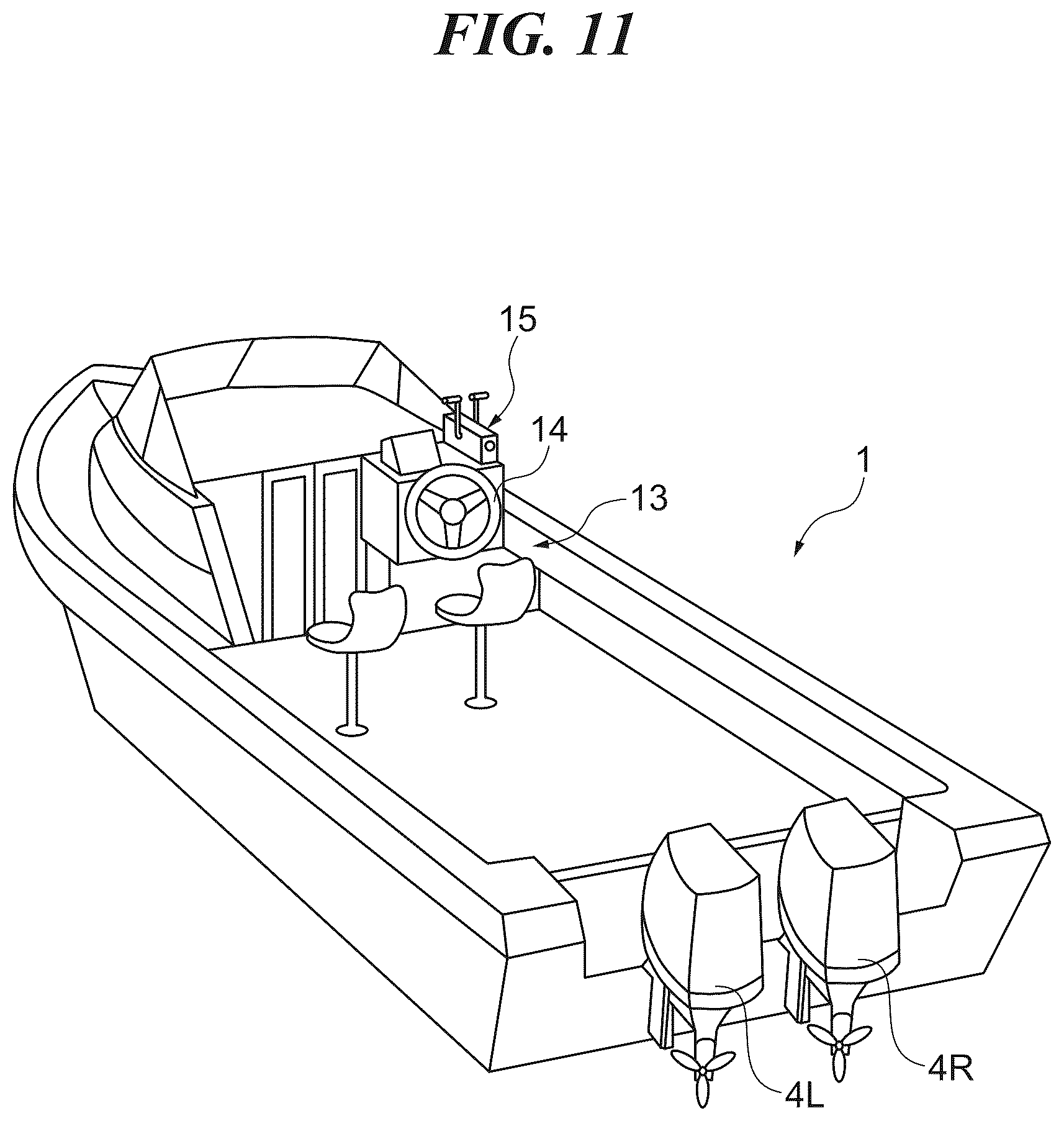 Patent US12097946 Figure 11 – Steering apparatus for marine vessel, and marine vessel