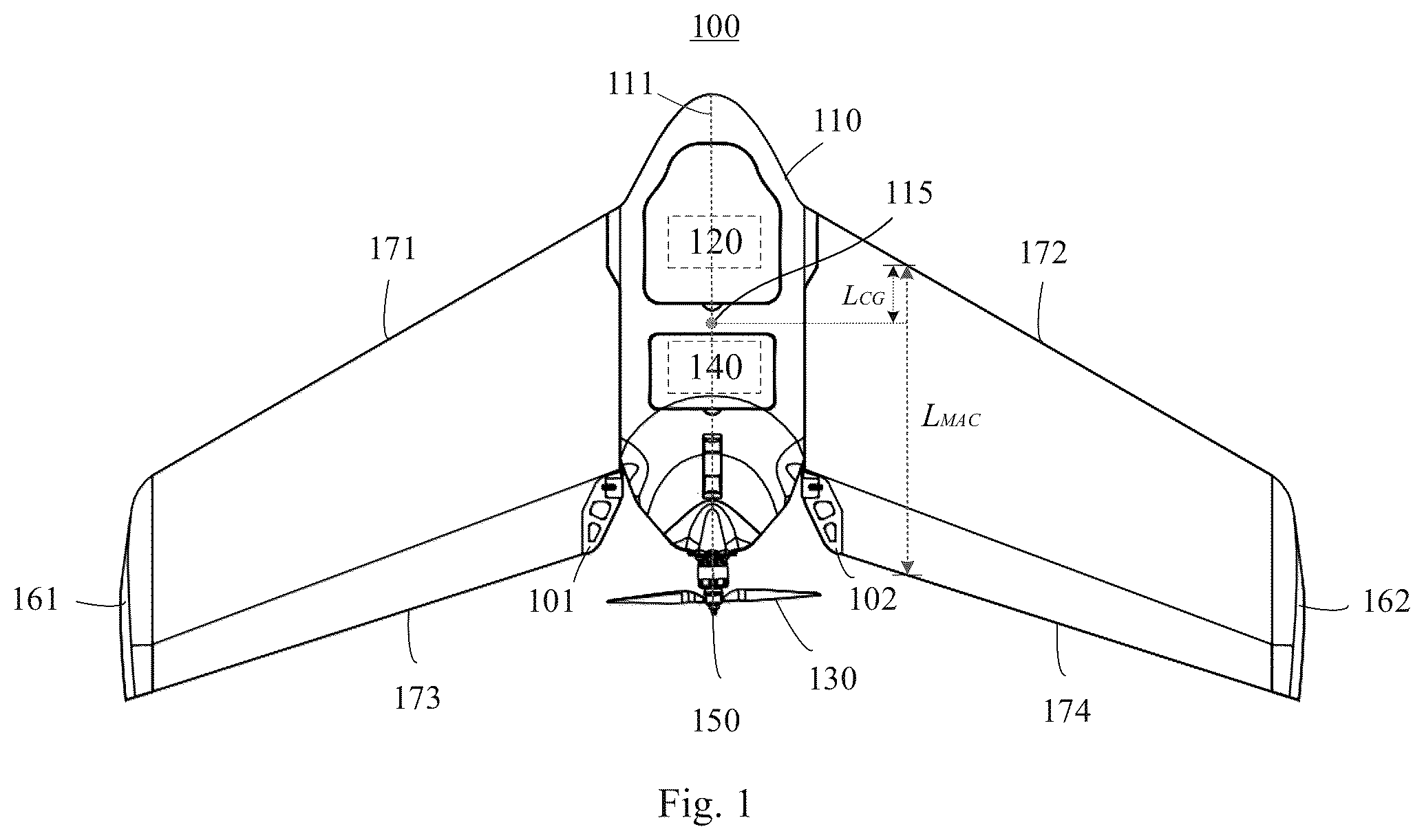 Patent US12097949 Figure 1 – Methods and unmanned aerial vehicles for longer duration flights