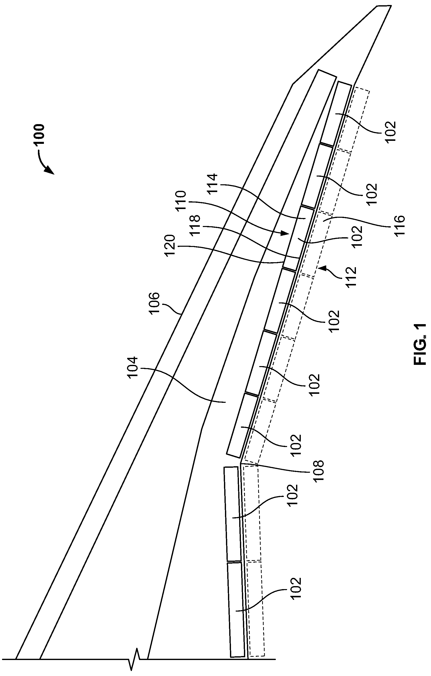 Patent US12097959 Figure 1 – Underwing-mounted trailing edge flaps for wings of aircraft