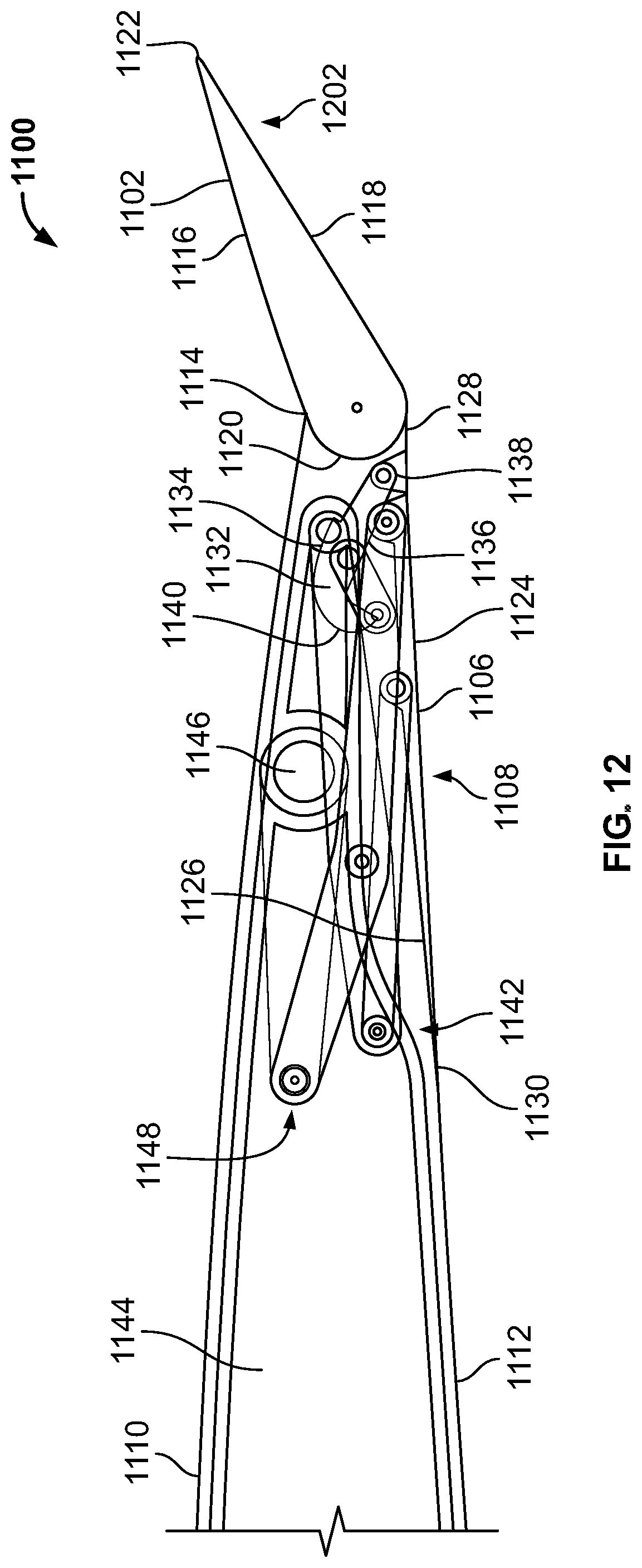 Patent US12097959 Figure 12 – Underwing-mounted trailing edge flaps for wings of aircraft