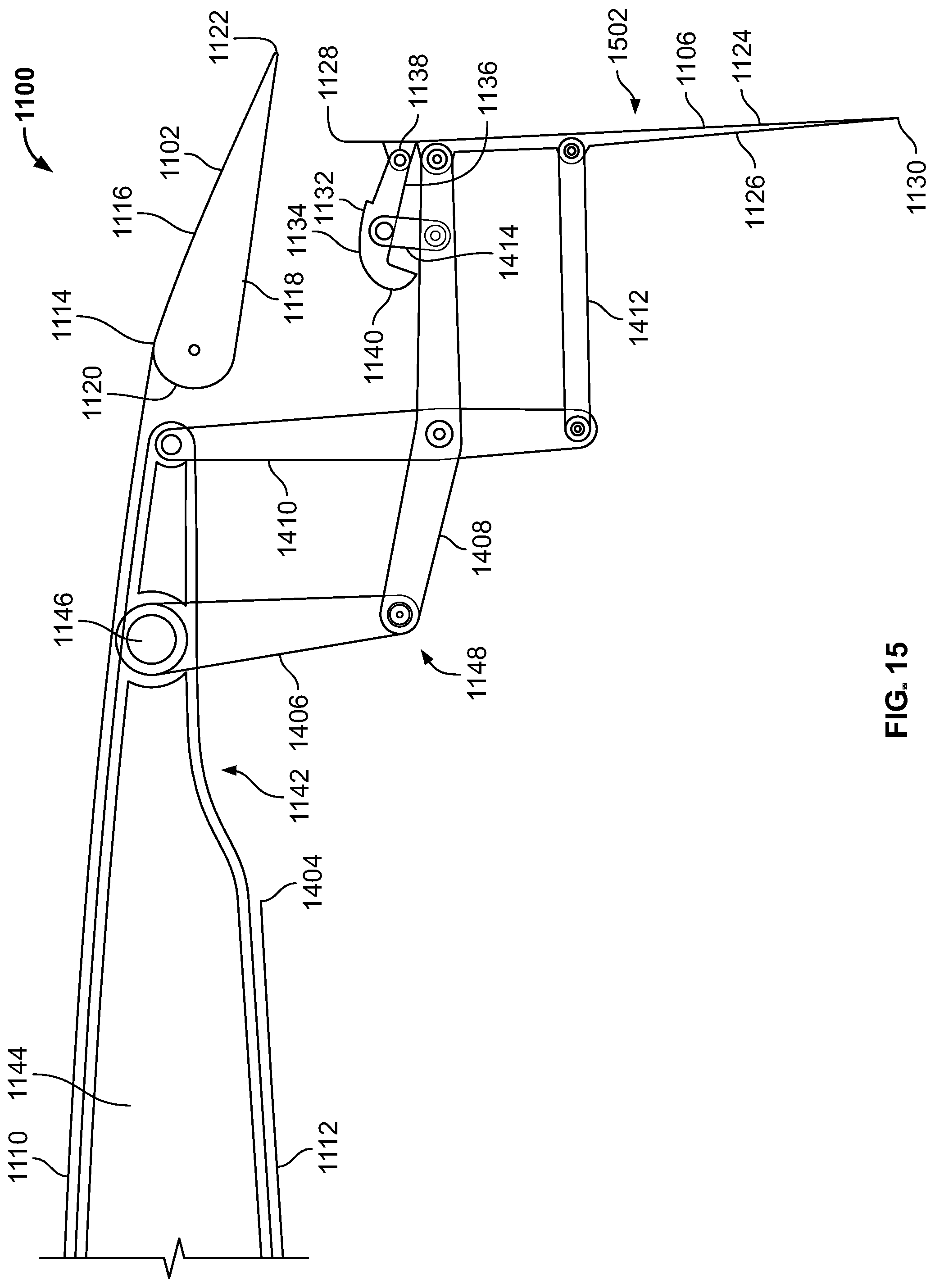 Patent US12097959 Figure 15 – Underwing-mounted trailing edge flaps for wings of aircraft