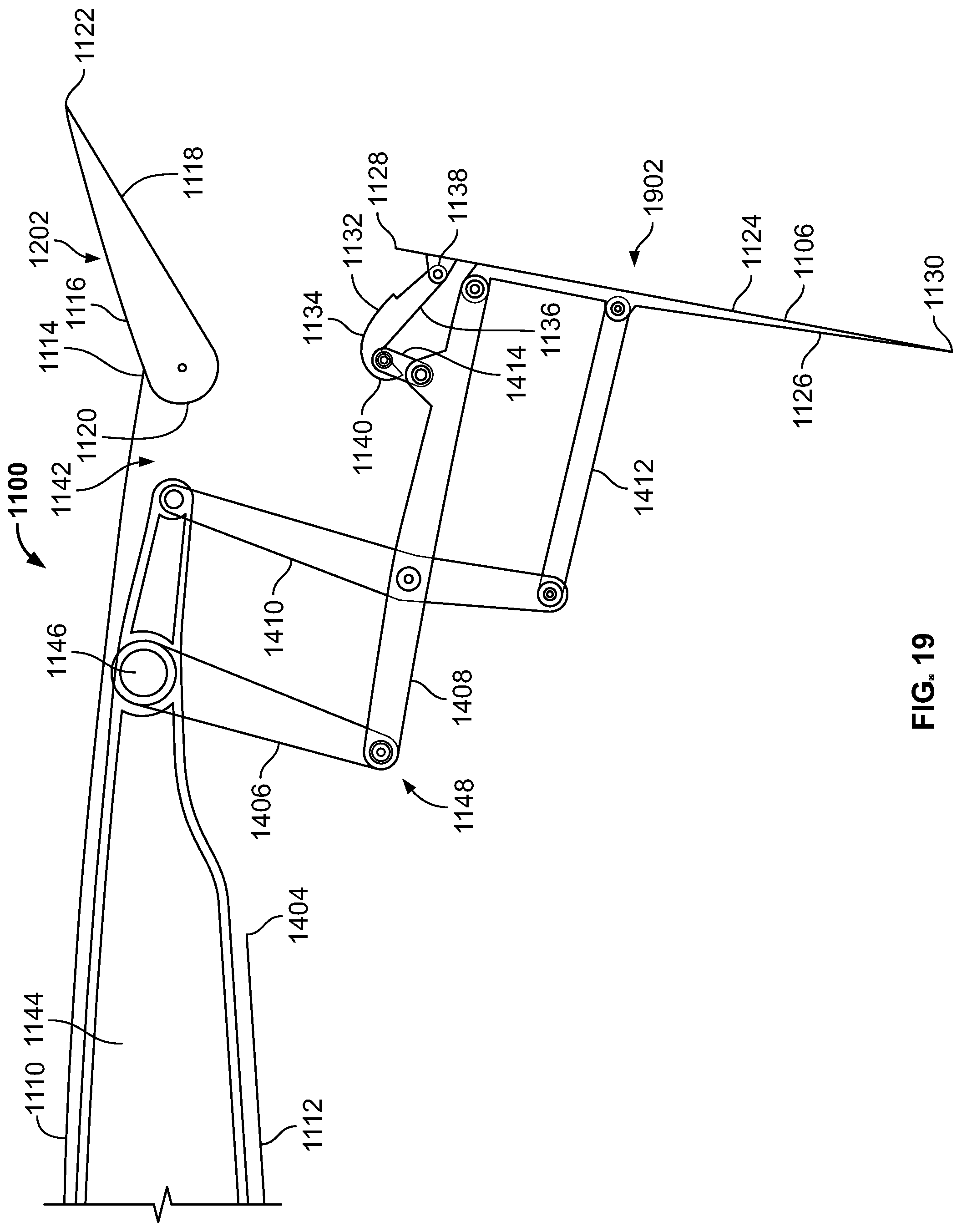 Patent US12097959 Figure 19 – Underwing-mounted trailing edge flaps for wings of aircraft