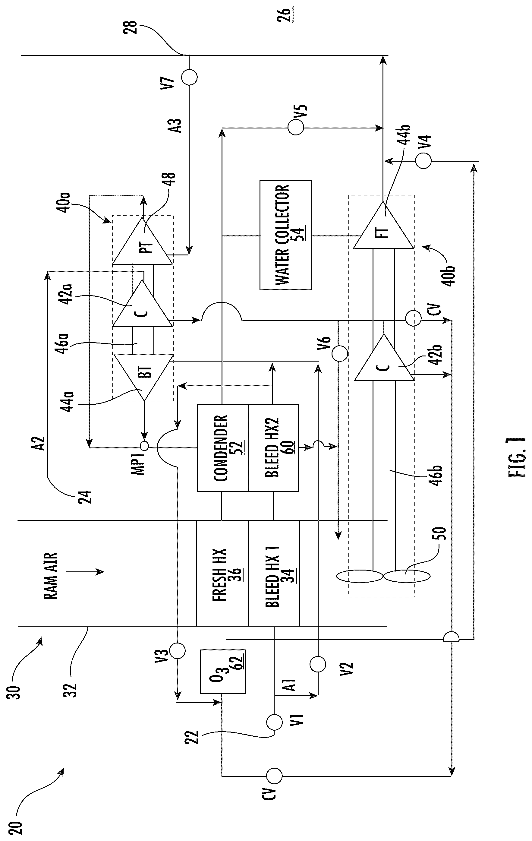 Patent US12097962 Figure 1 – Aircraft environmental control system
