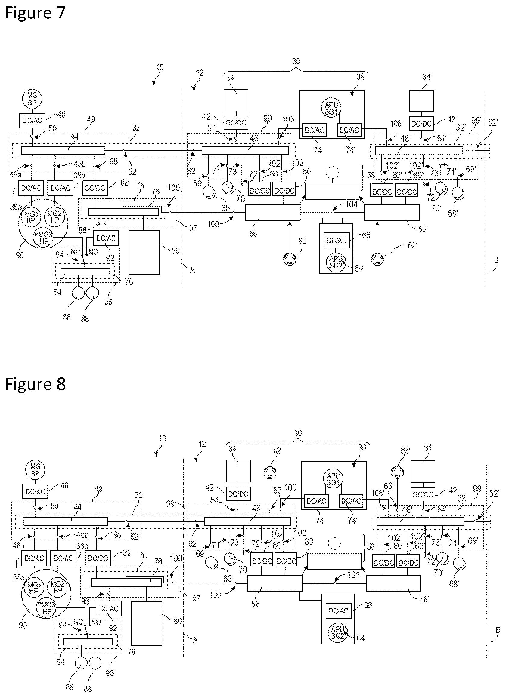 Patent US12097965 Figure 3 – Electric architecture for a hybrid thermal/electric propulsion aircraft and twin-engined aircraft comprising such an architecture