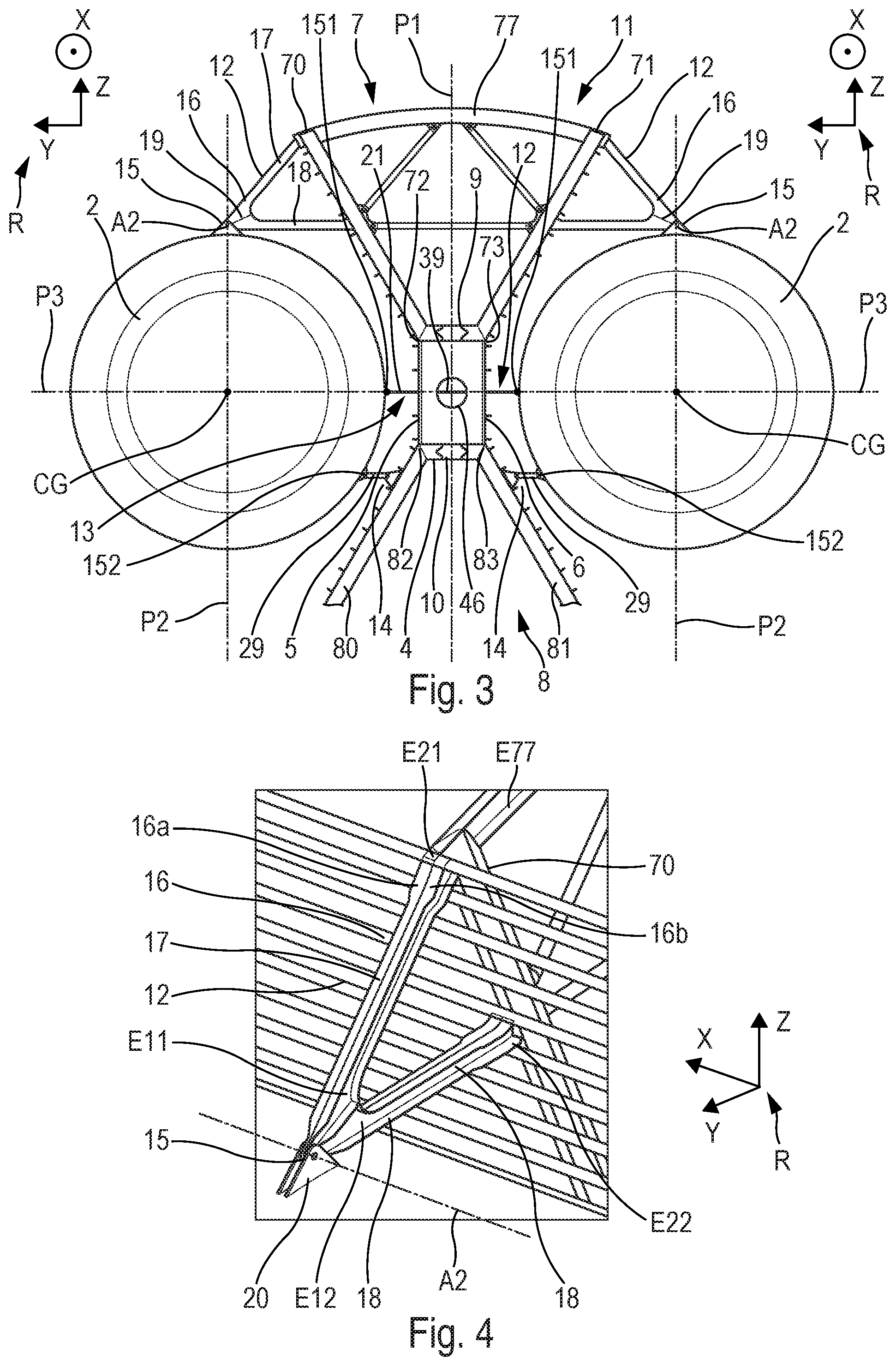 Patent US12097967 Figure 2 – Fastening system for an aircraft configured to fasten at least one tank intended to contain liquid hydrogen