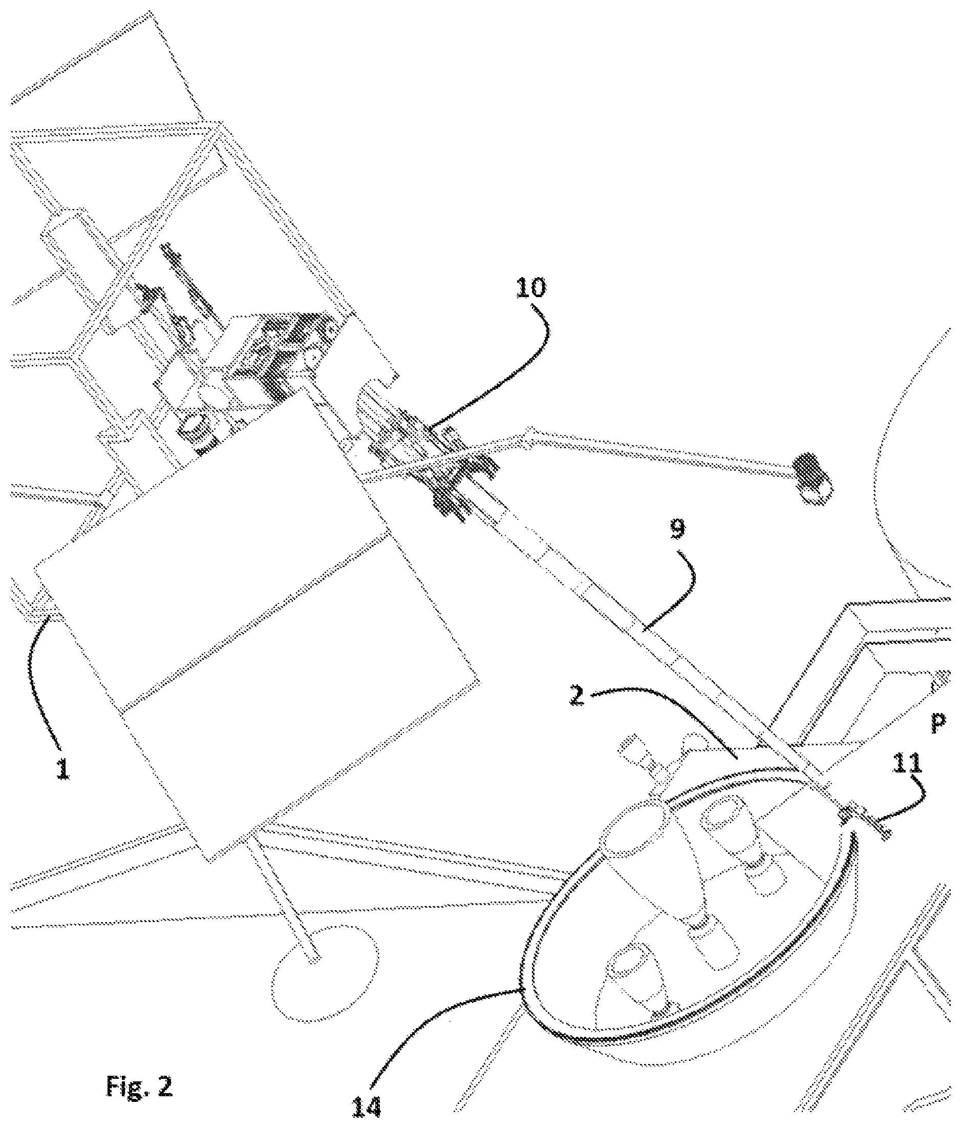 Patent US12097978 Figure 2 – Docking structure for satellite docking including a parallel manipulator with a telescopic capturing pincher and a plurality of motorized clamps
