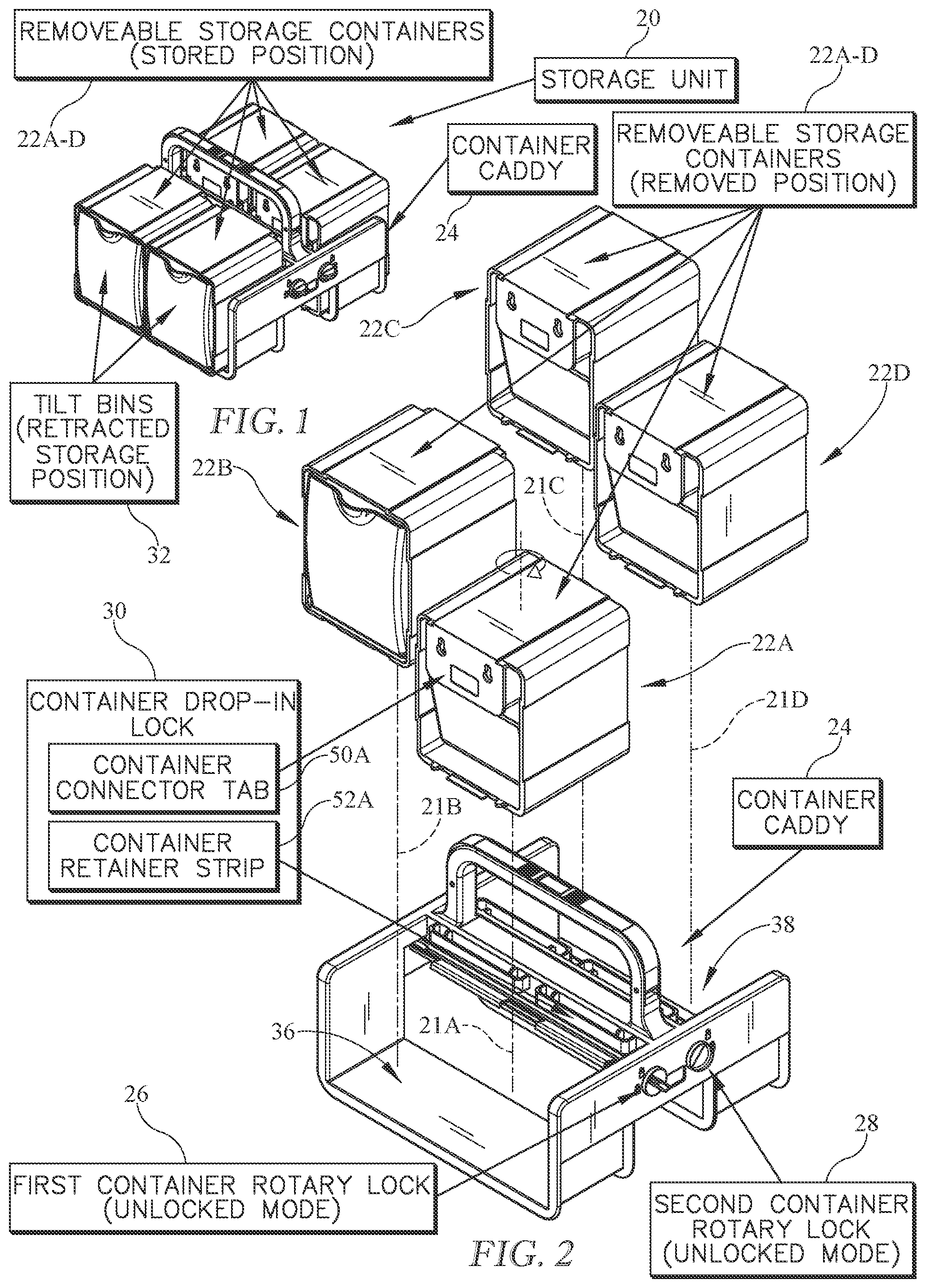 Patent US12097995 Figure 1 – Customizable caddy for tilt bins