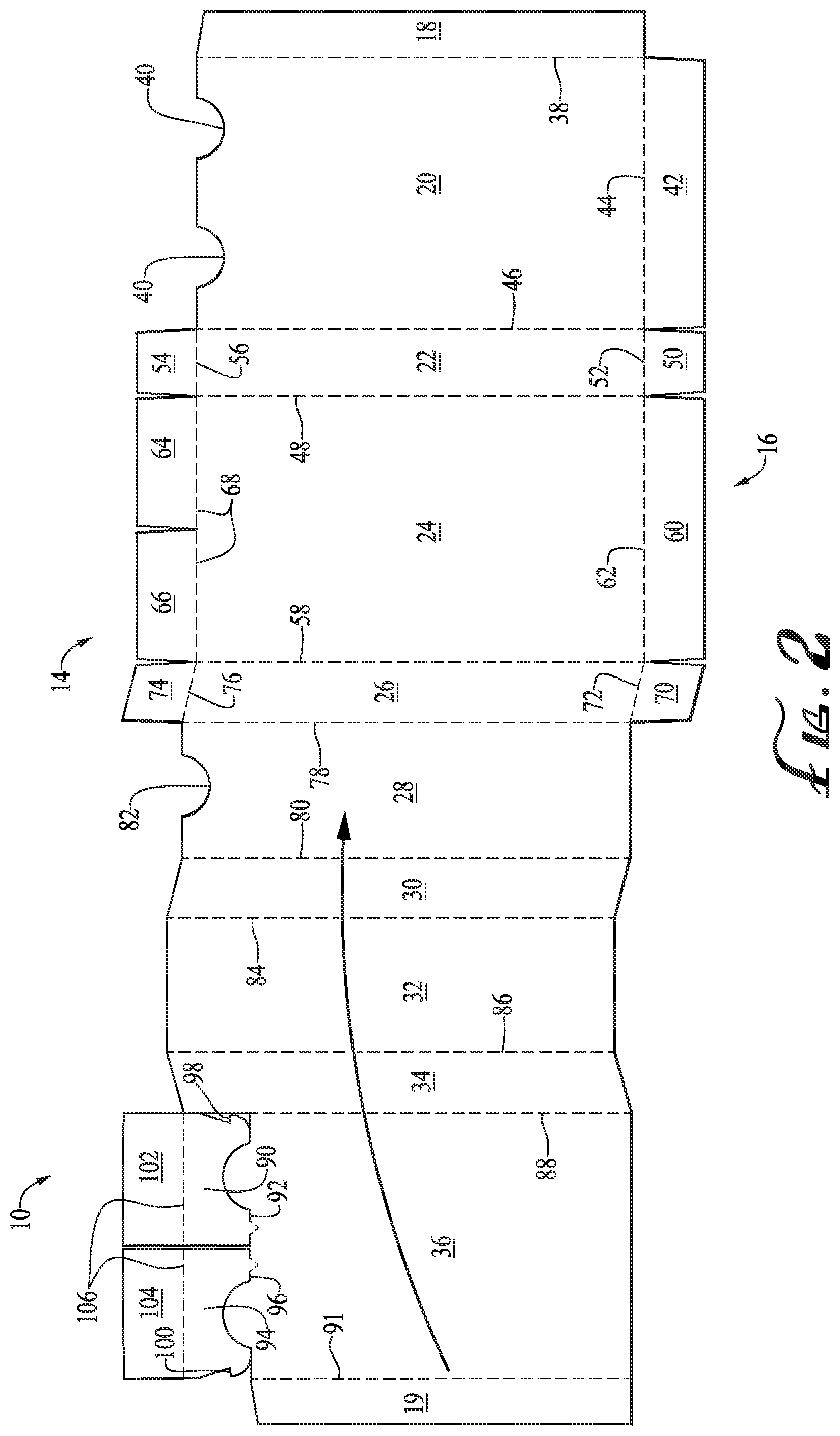 Patent US12098002 Figure 2 – Dual compartment dispensing box with top slide openings