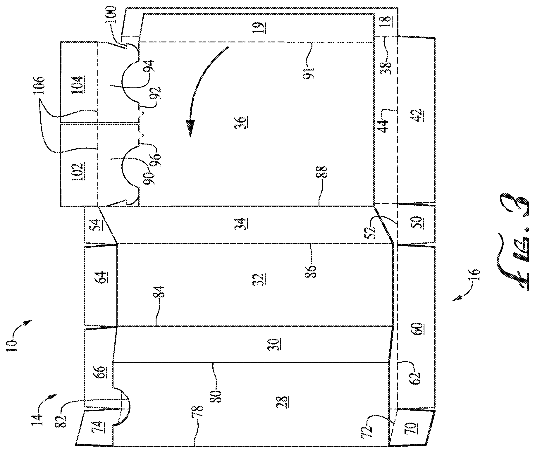 Patent US12098002 Figure 3 – Dual compartment dispensing box with top slide openings