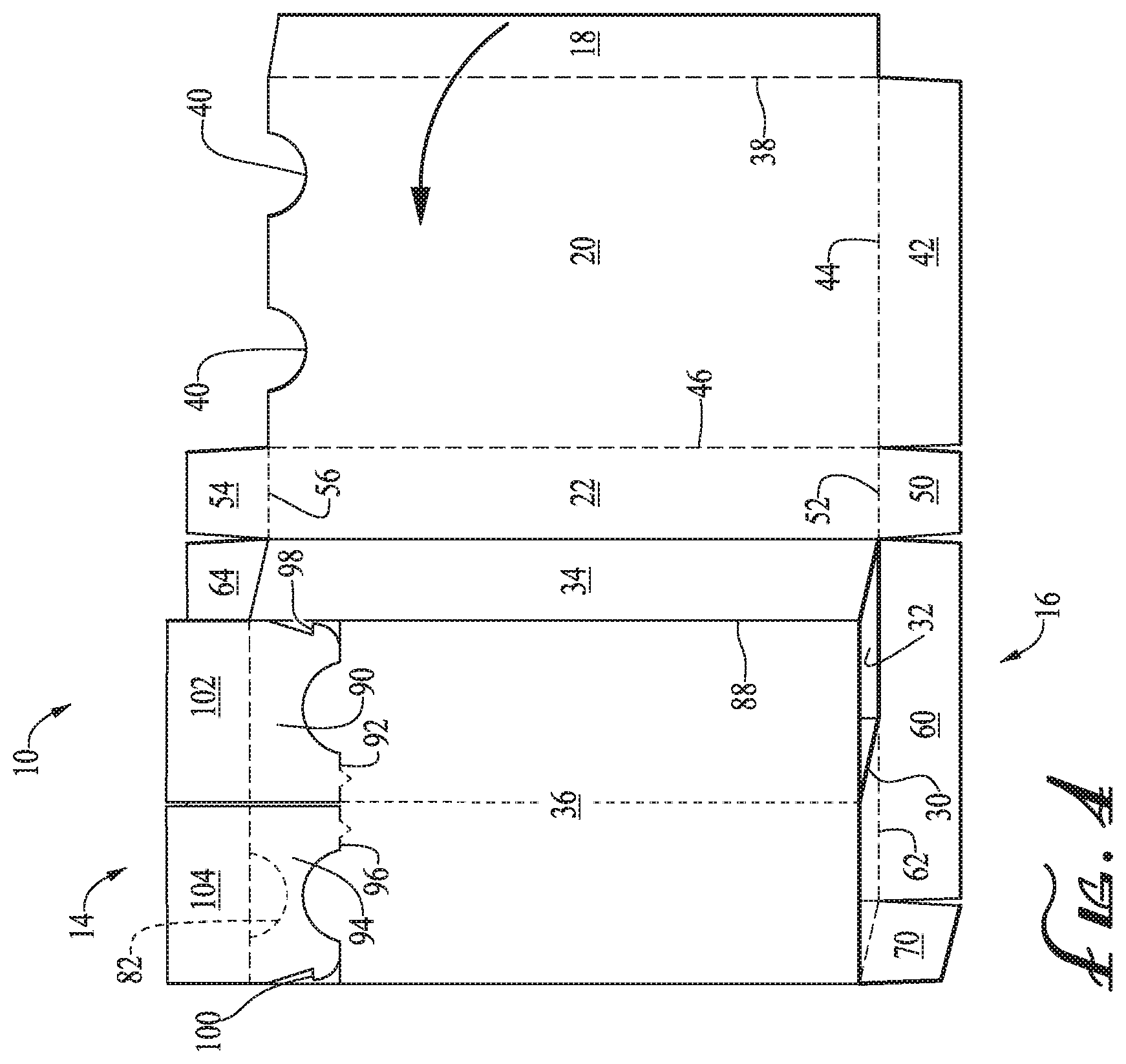 Patent US12098002 Figure 4 – Dual compartment dispensing box with top slide openings