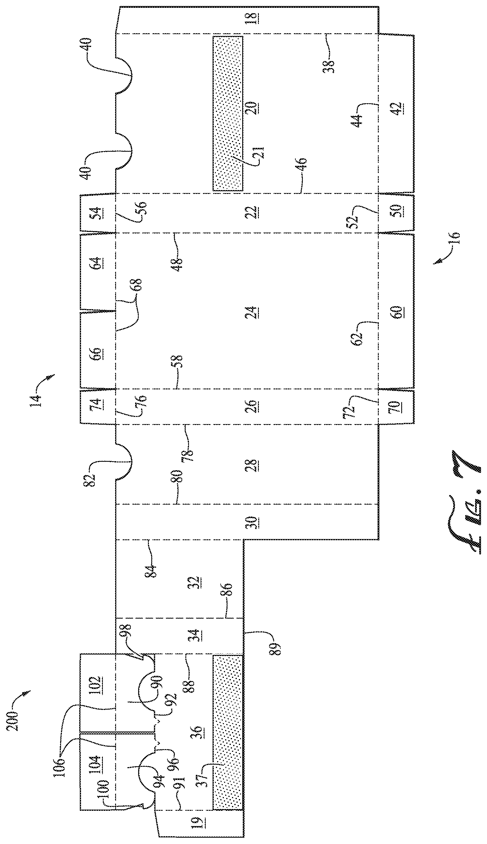 Patent US12098002 Figure 6 – Dual compartment dispensing box with top slide openings