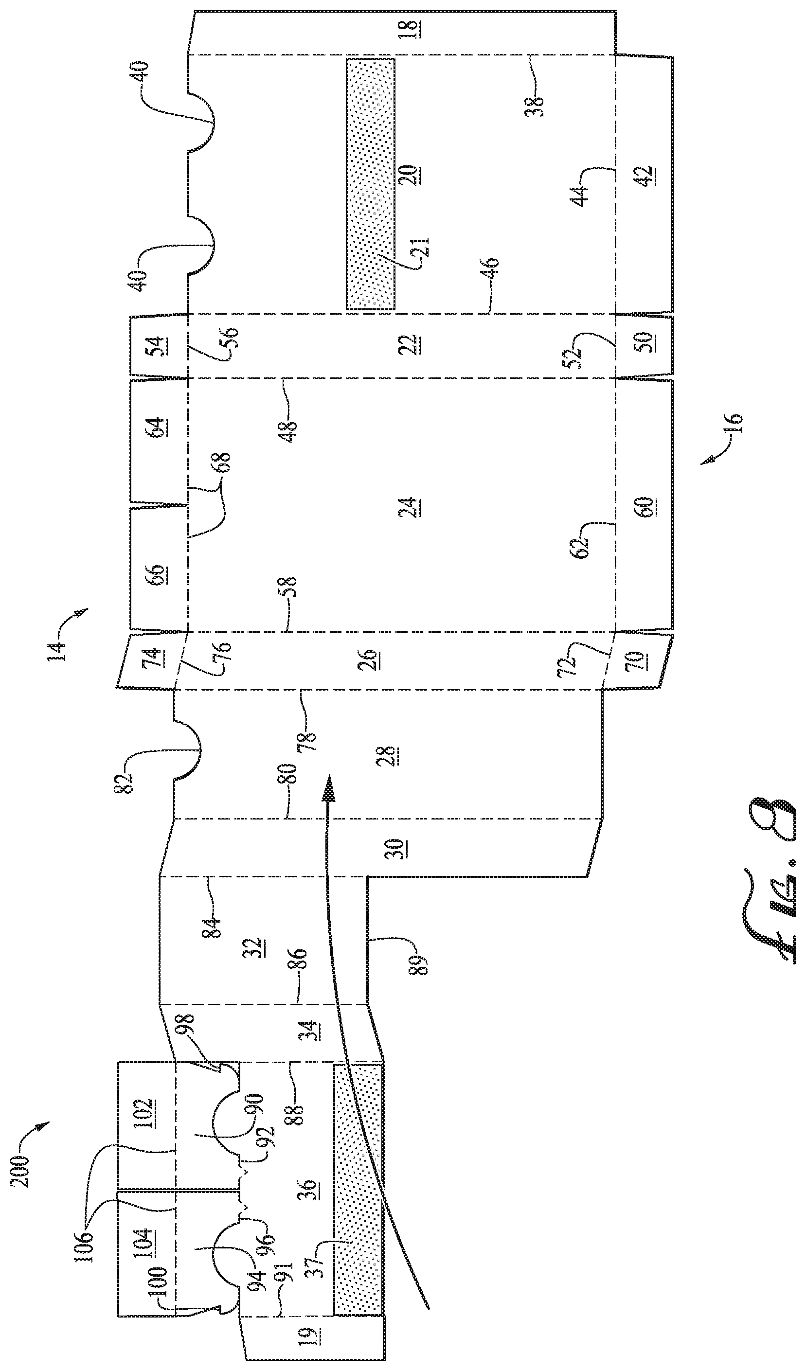 Patent US12098002 Figure 7 – Dual compartment dispensing box with top slide openings