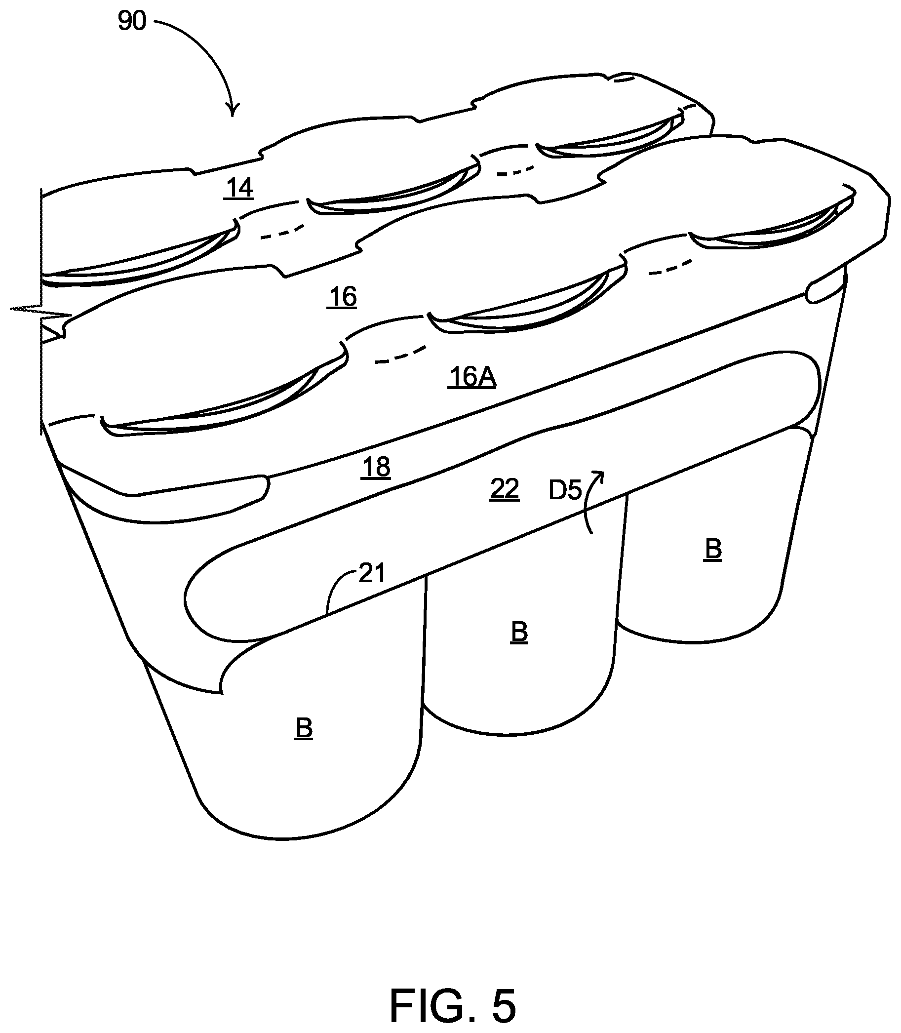 Patent US12098008 Figure 5 – Article carrier, blank and method of construction