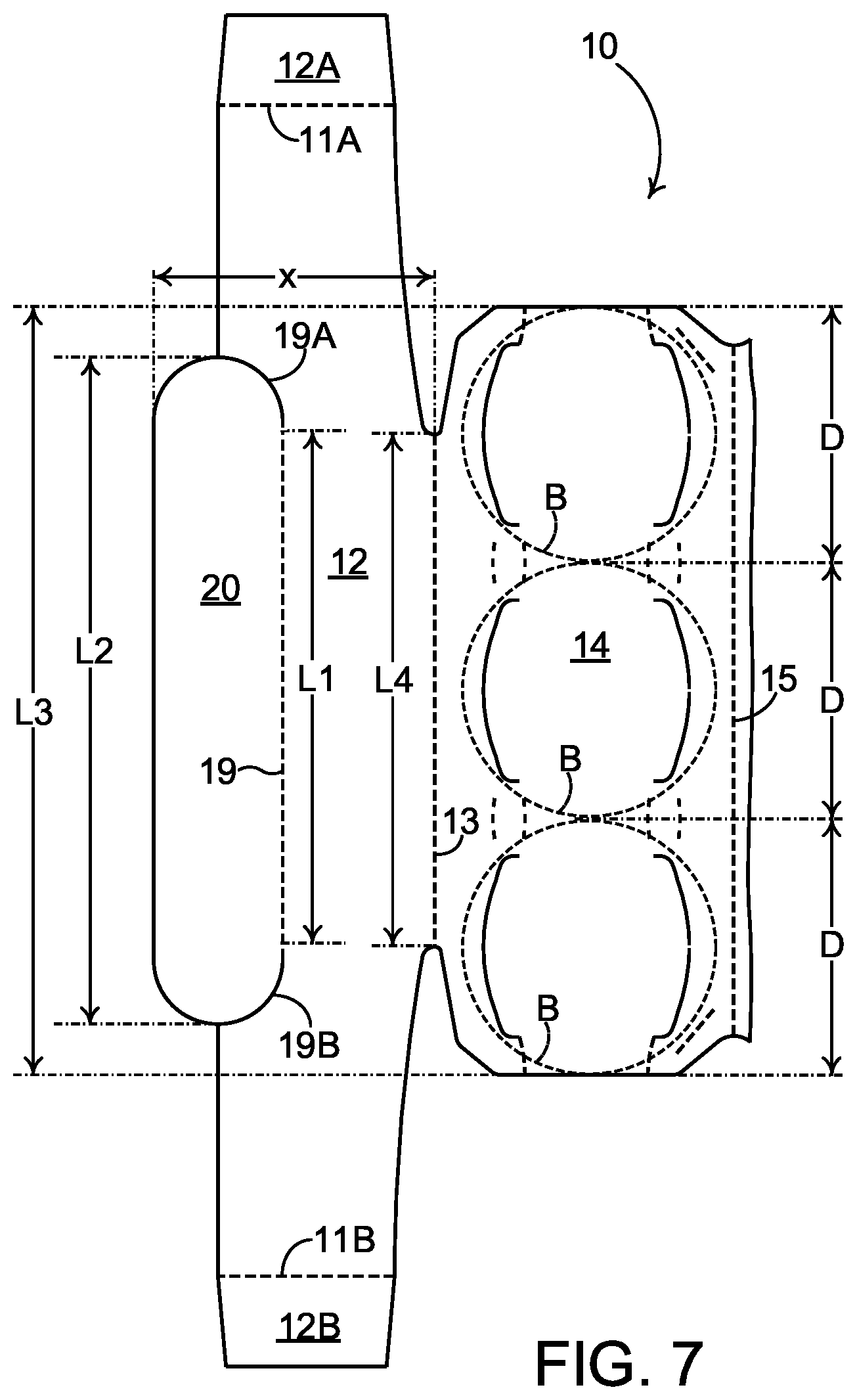 Patent US12098008 Figure 7 – Article carrier, blank and method of construction