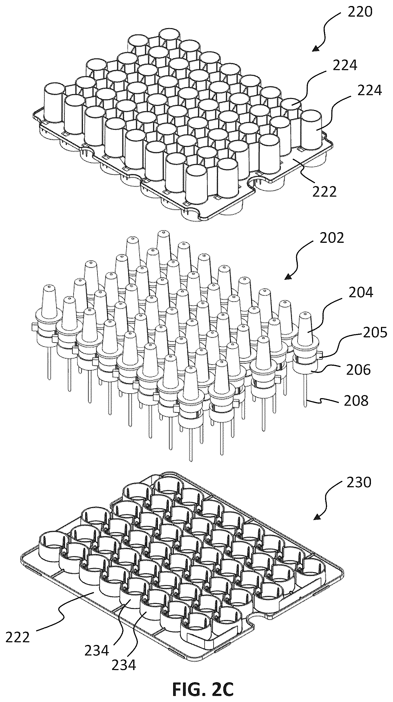 Patent US12098018 Figure 3 – Nesting structures for storage, transport, and assembly of drug dispensers and containers