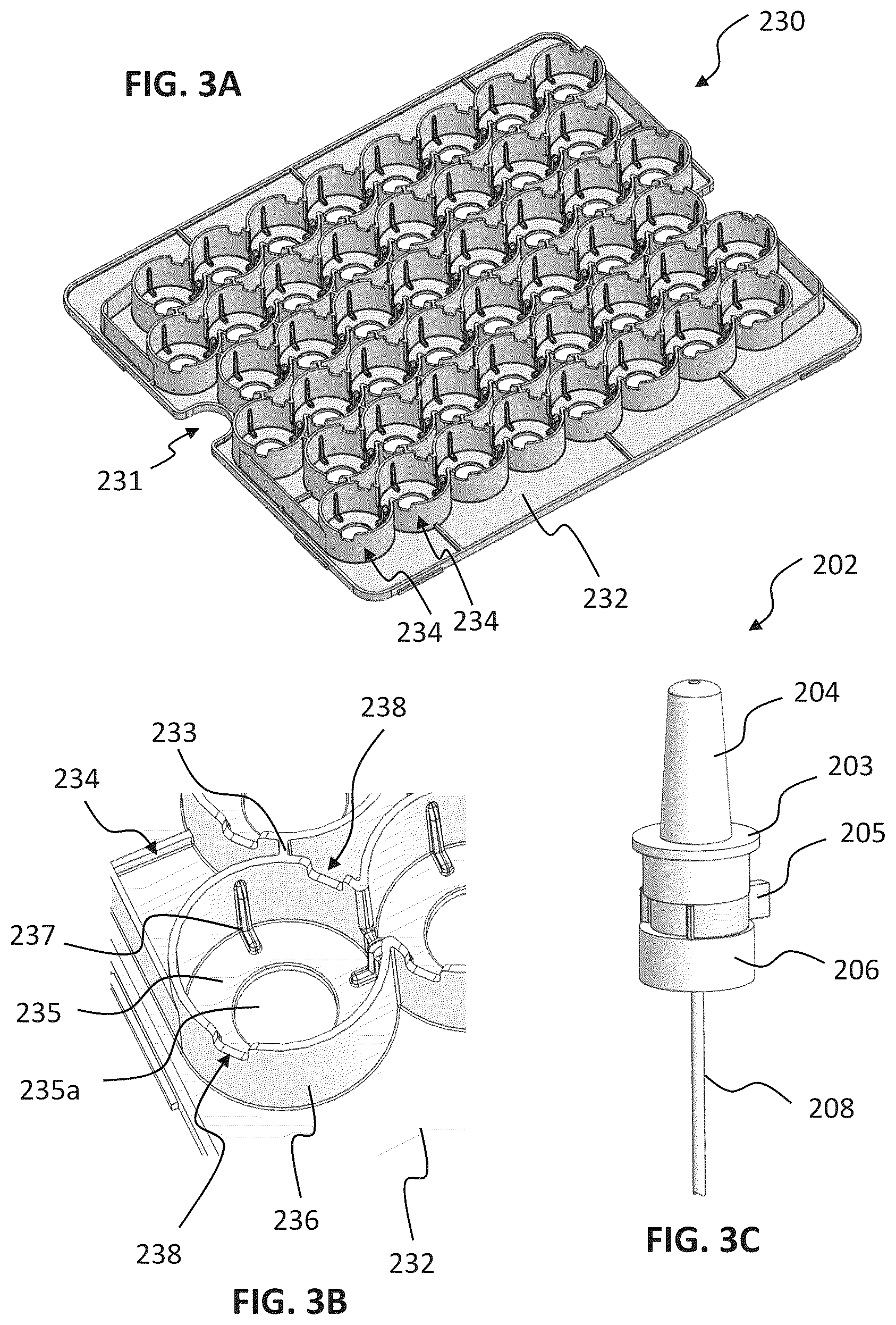 Patent US12098018 Figure 4 – Nesting structures for storage, transport, and assembly of drug dispensers and containers