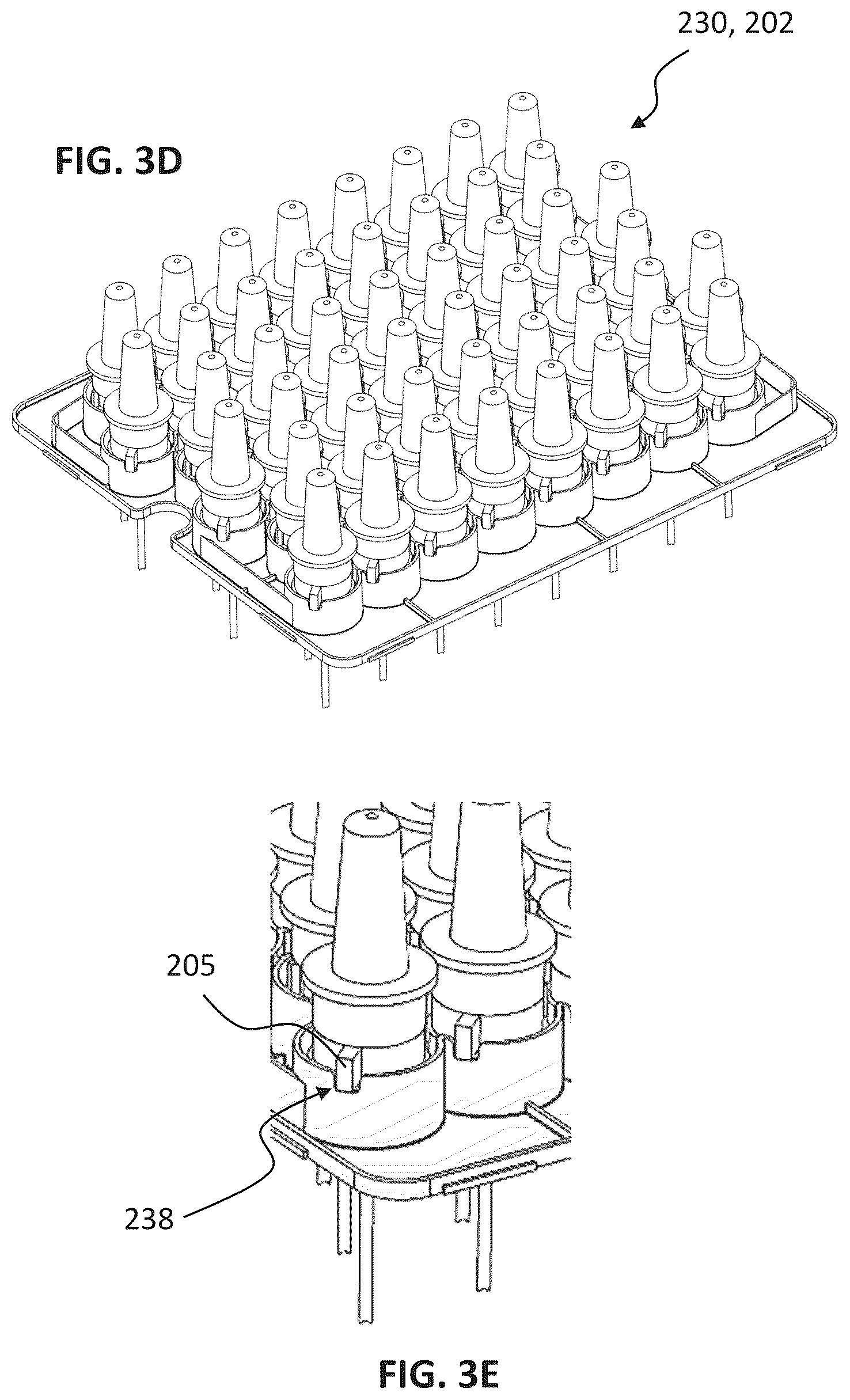 Patent US12098018 Figure 5 – Nesting structures for storage, transport, and assembly of drug dispensers and containers