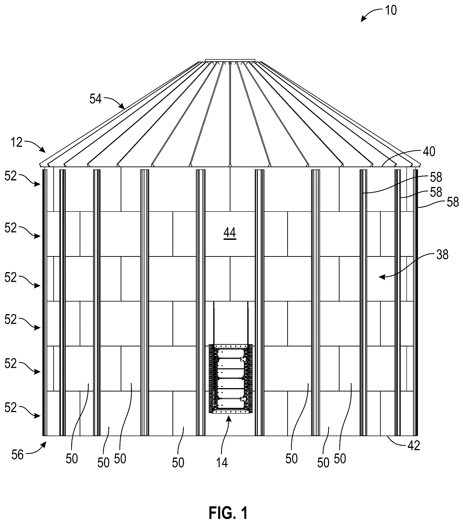 Patent US12098020 Figure 1 – Safety grain bin door latch system
