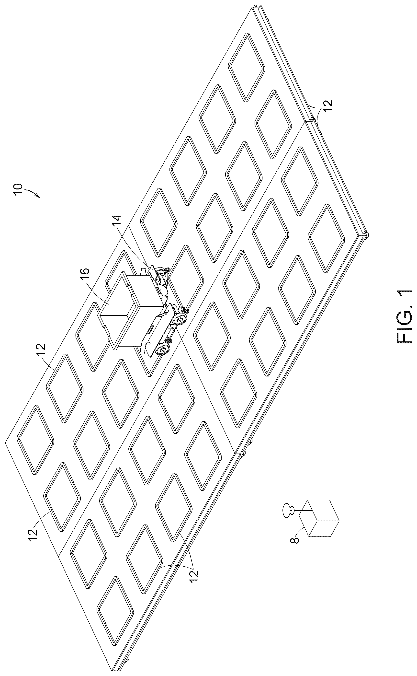 Patent US12098027 Figure 1 – Maintenance systems for use in systems and methods for processing objects including mobile matrix carrier systems