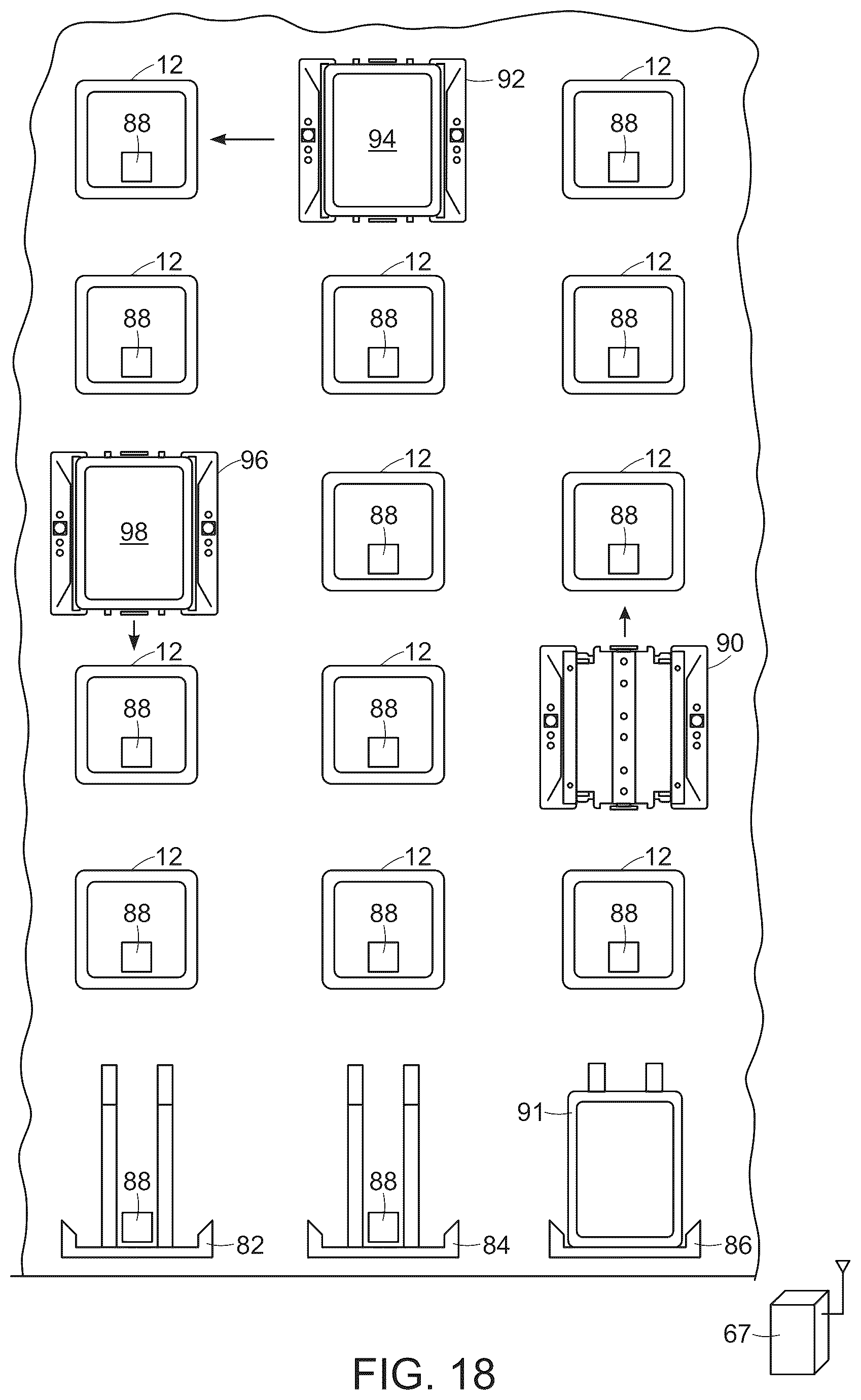 Patent US12098027 Figure 16 – Maintenance systems for use in systems and methods for processing objects including mobile matrix carrier systems