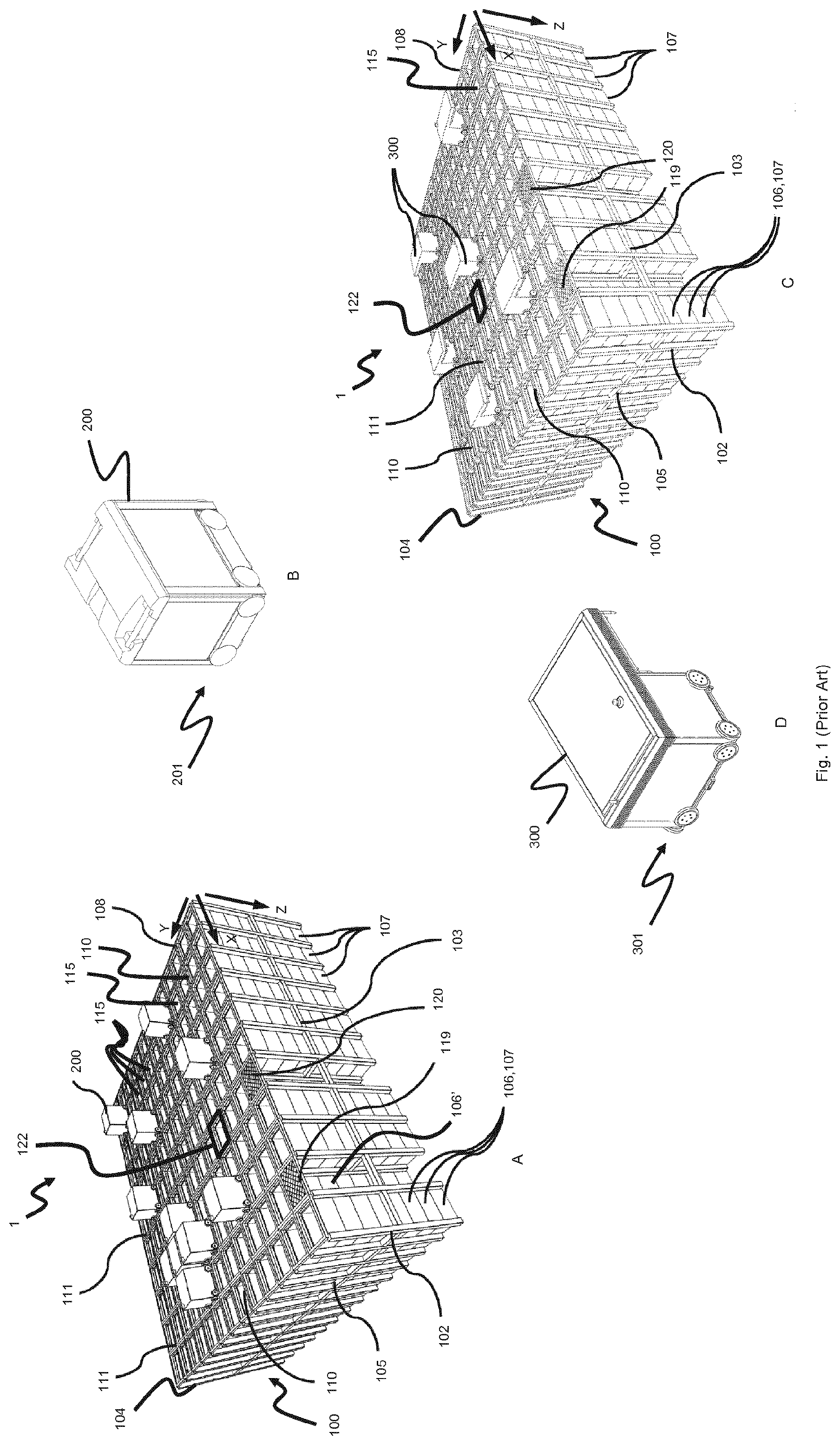 Patent US12098029 Figure 1 – Access station for picking storage containers