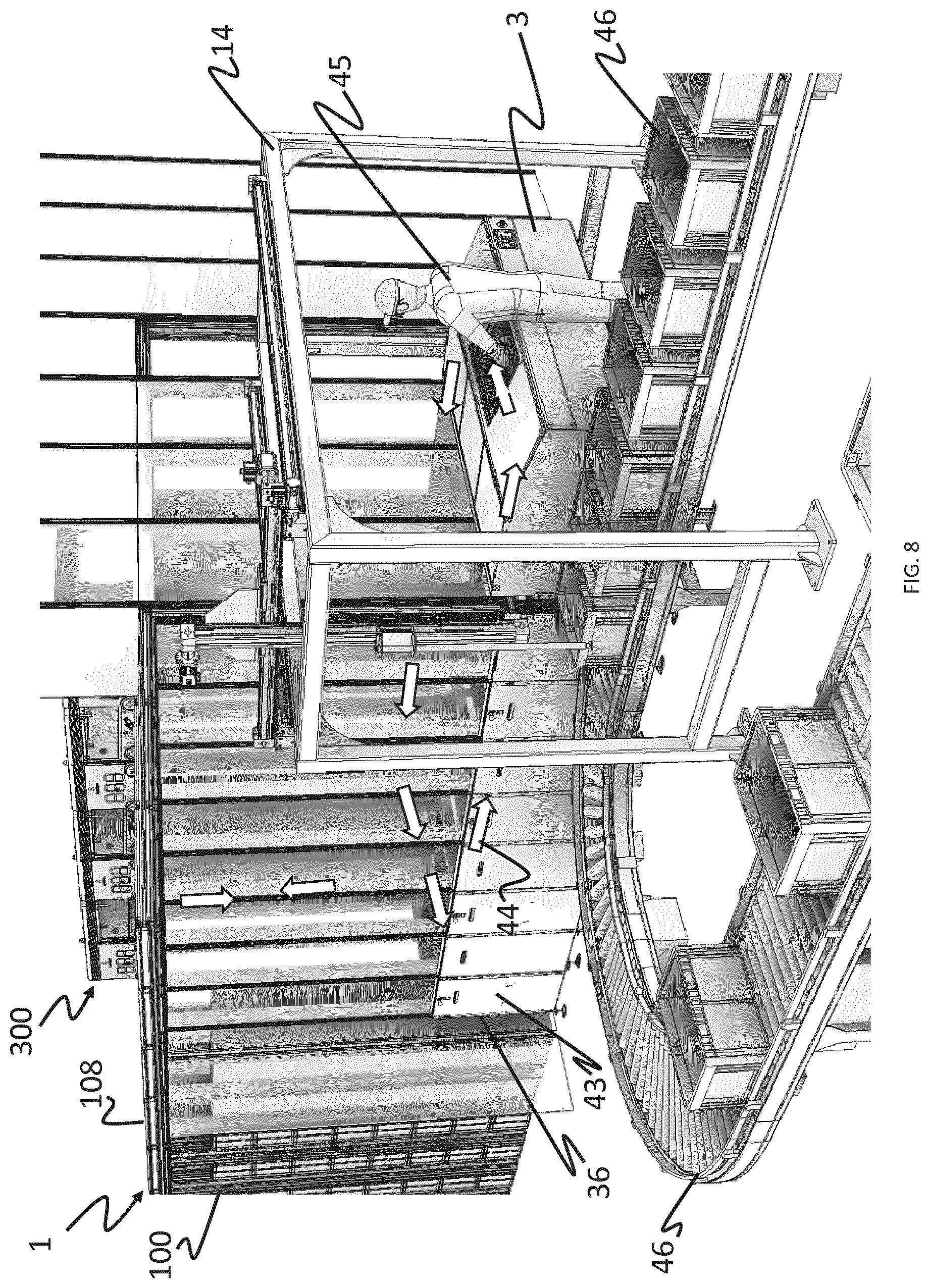 Patent US12098029 Figure 8 – Access station for picking storage containers
