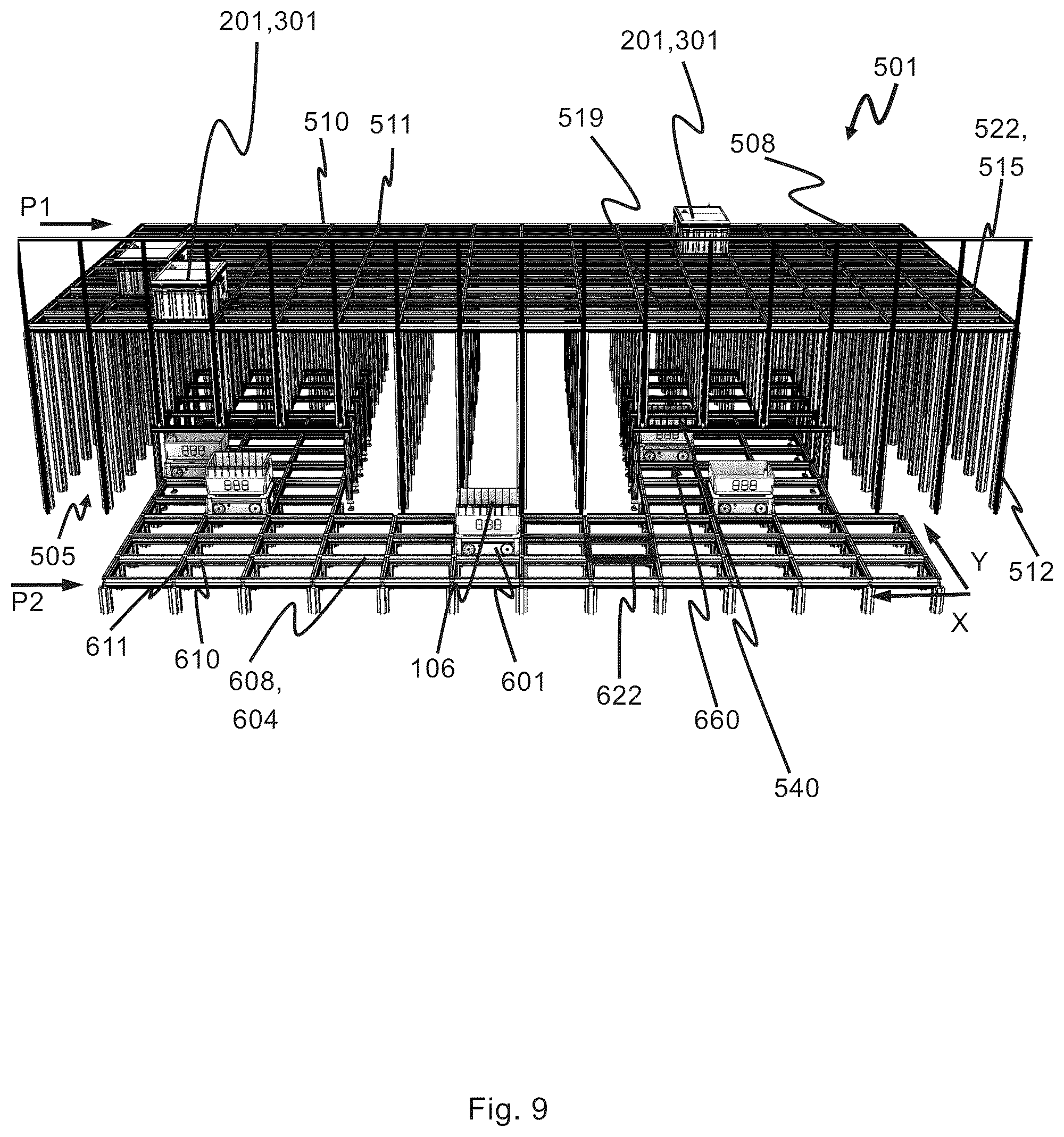 Patent US12098030 Figure 8 – Vehicle lift for an automated storage and retrieval system